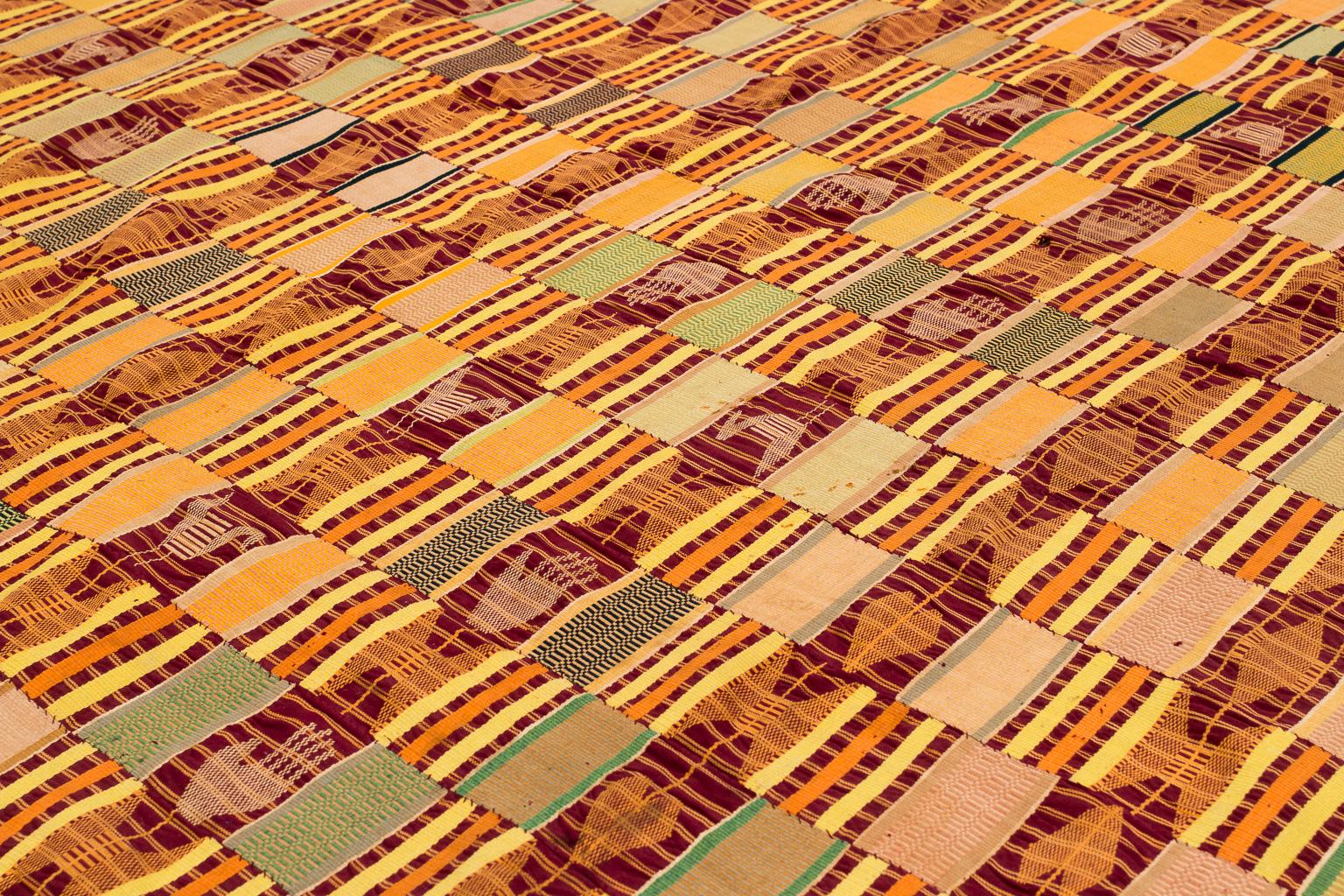 Hand-Woven Purple with Yellow African Ewe Kente Cloth Textile, Midcentury For Sale