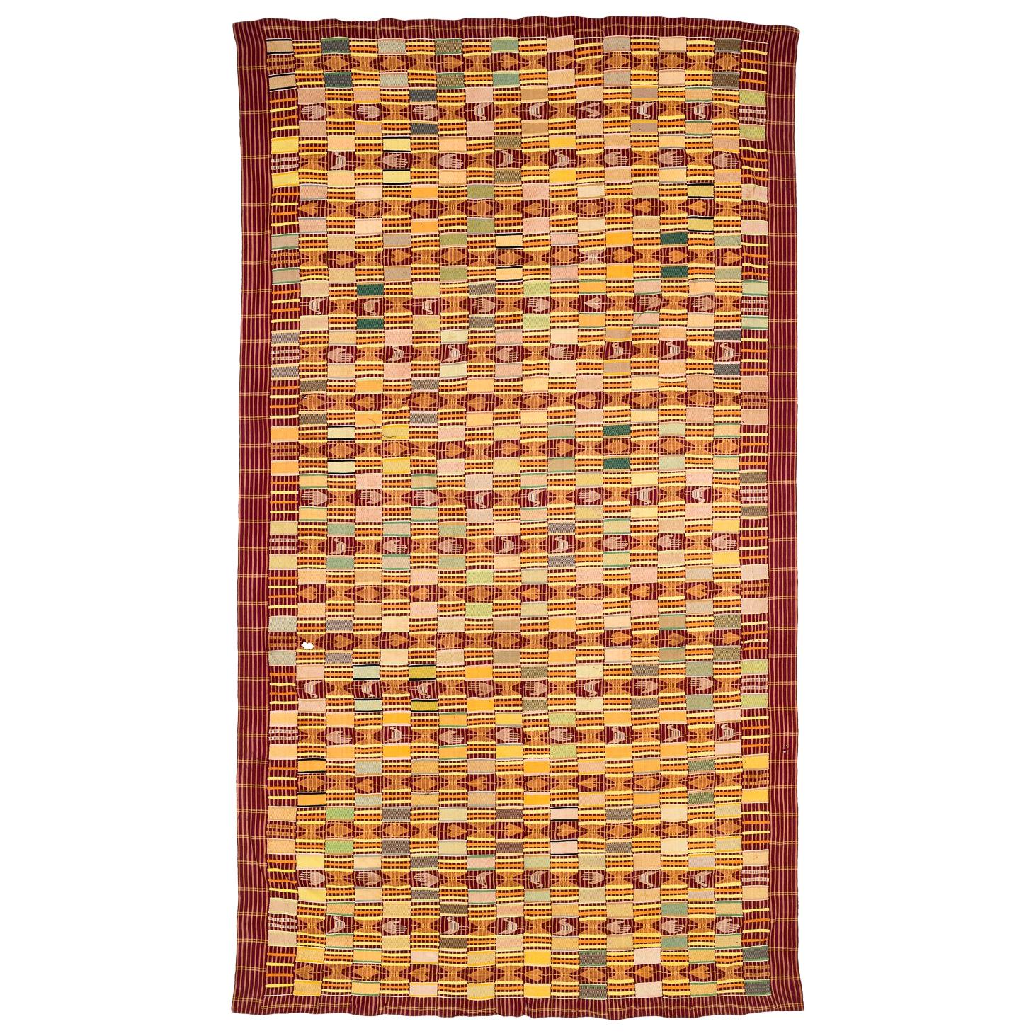 Purple with Yellow African Ewe Kente Cloth Textile, Midcentury For Sale