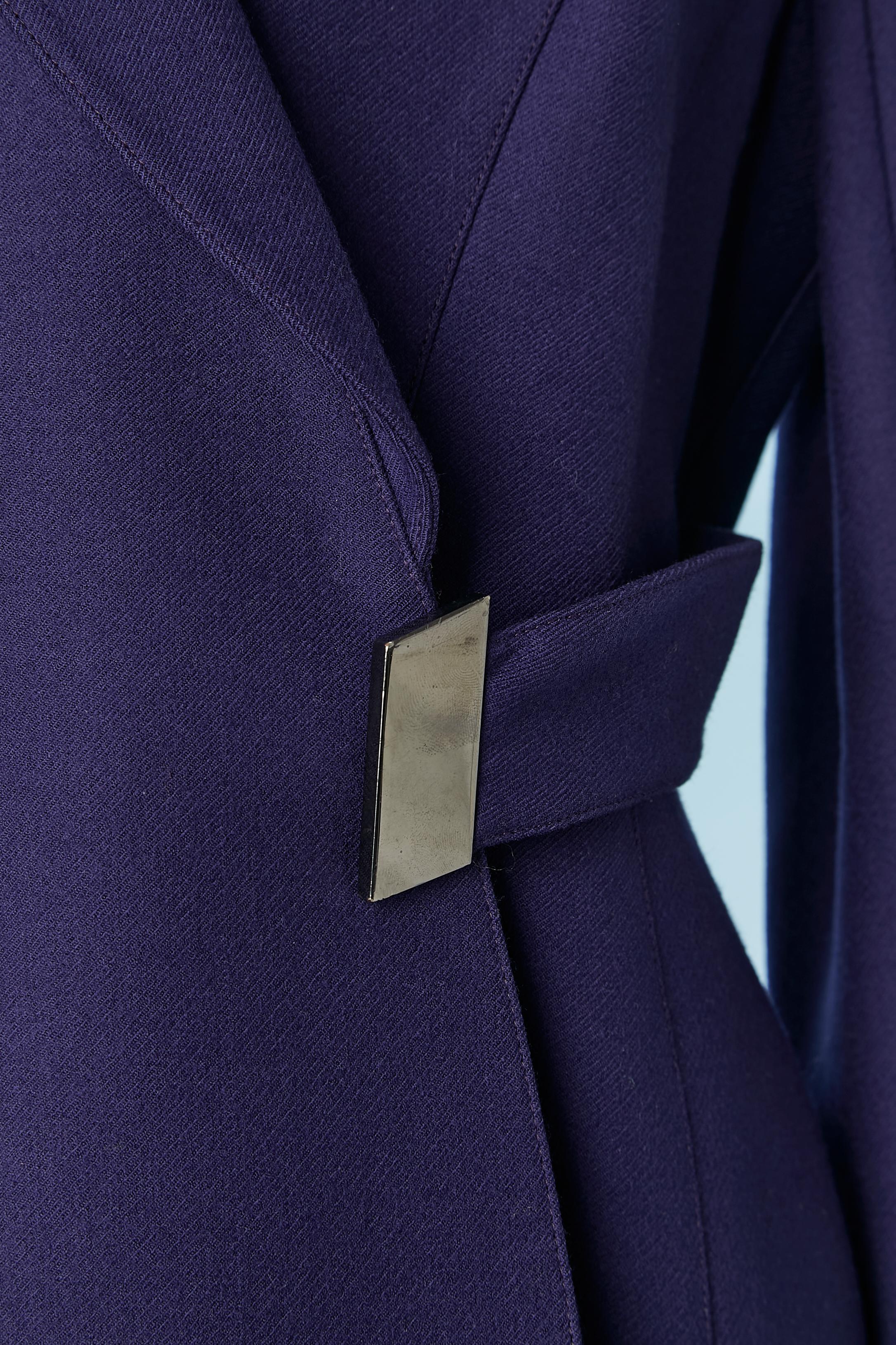 Black Purple wool double-breasted jacket Thierry Mugler For Sale