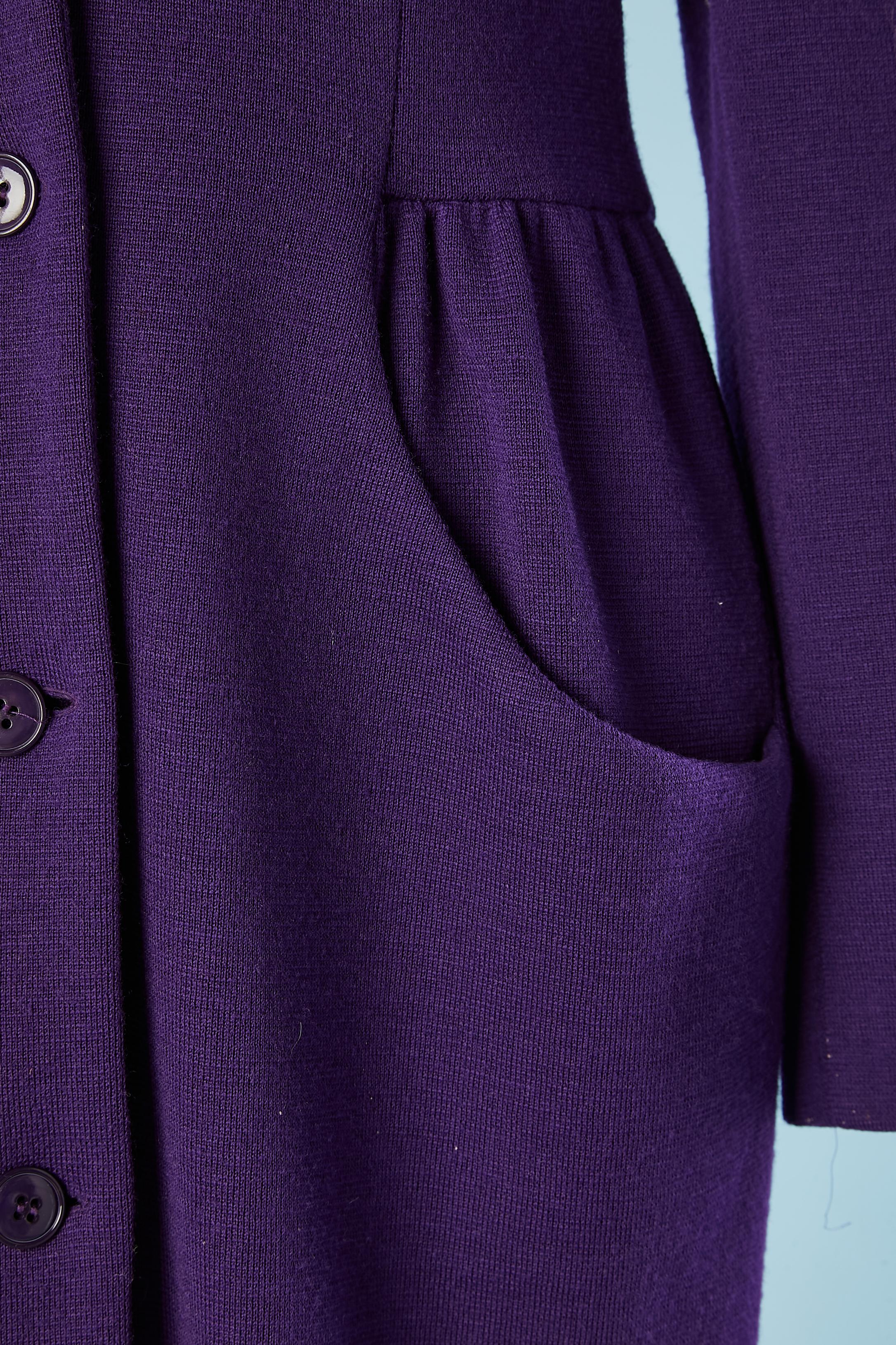 Purple wool jersey dress Dior 2 Circa 1980's  In Excellent Condition For Sale In Saint-Ouen-Sur-Seine, FR