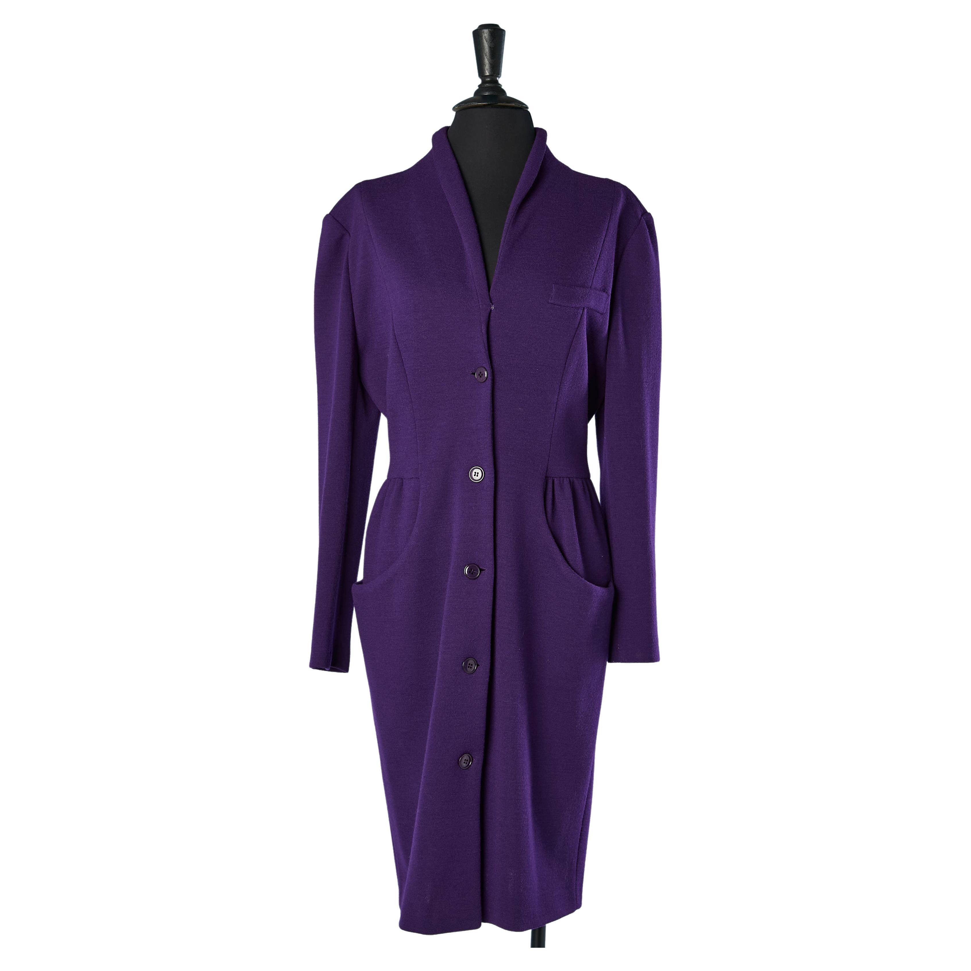 Purple wool jersey dress Dior 2 Circa 1980's  For Sale
