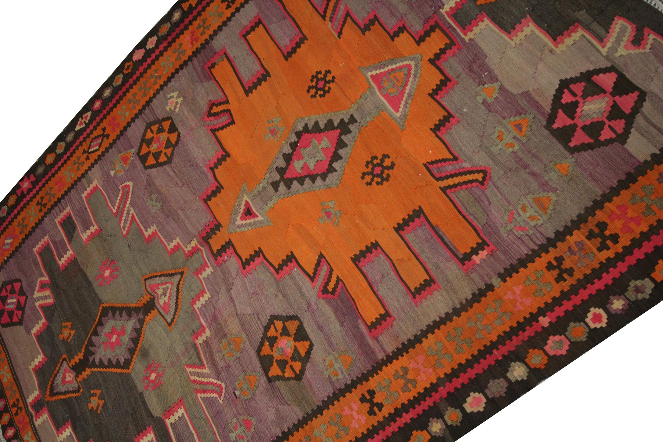 Mid-Century Modern Purple Wool Kilim Rug Handmade Carpet Area Rug Vintage Tribal