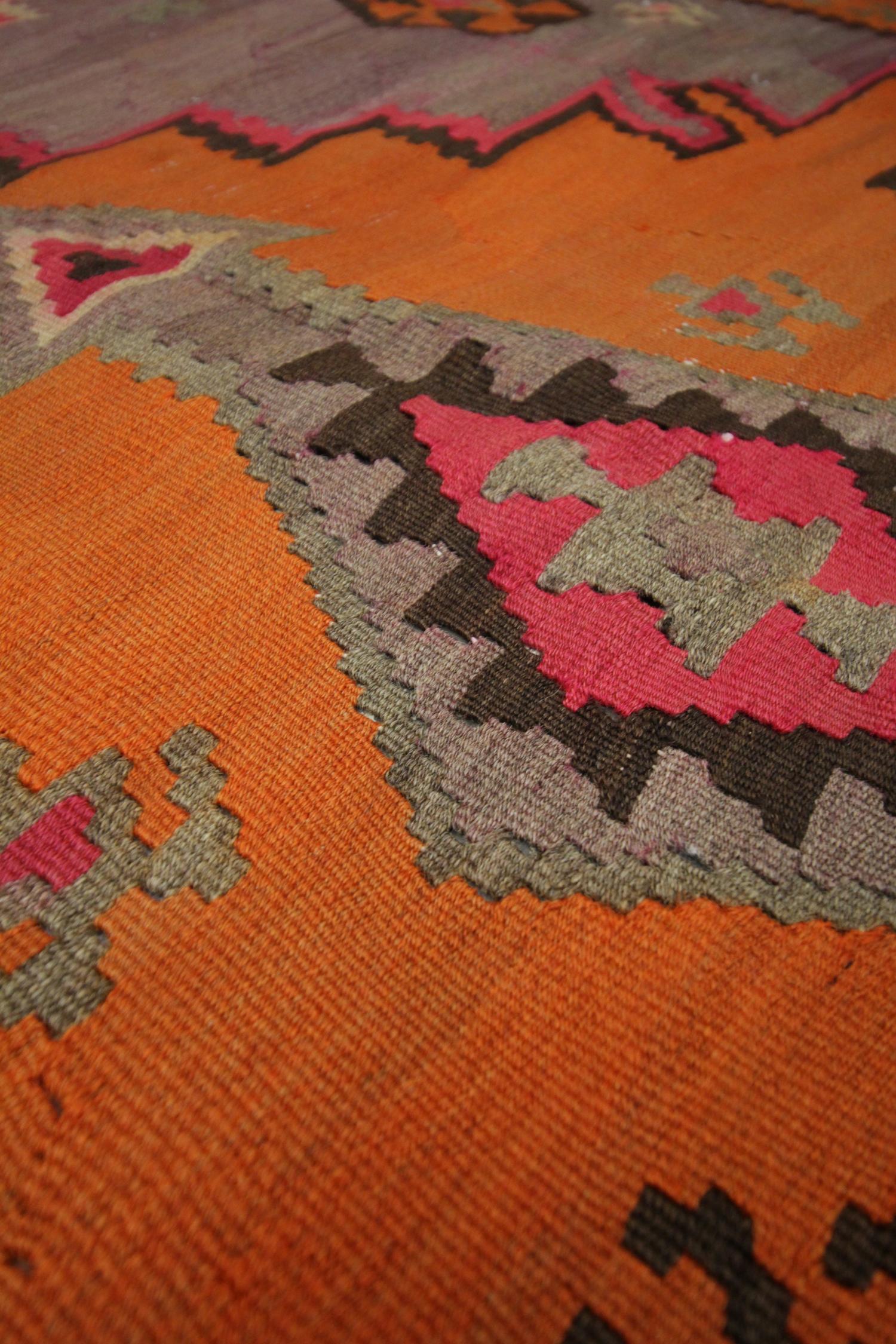 Azerbaijani Purple Wool Kilim Rug Handmade Carpet Area Rug Vintage Tribal