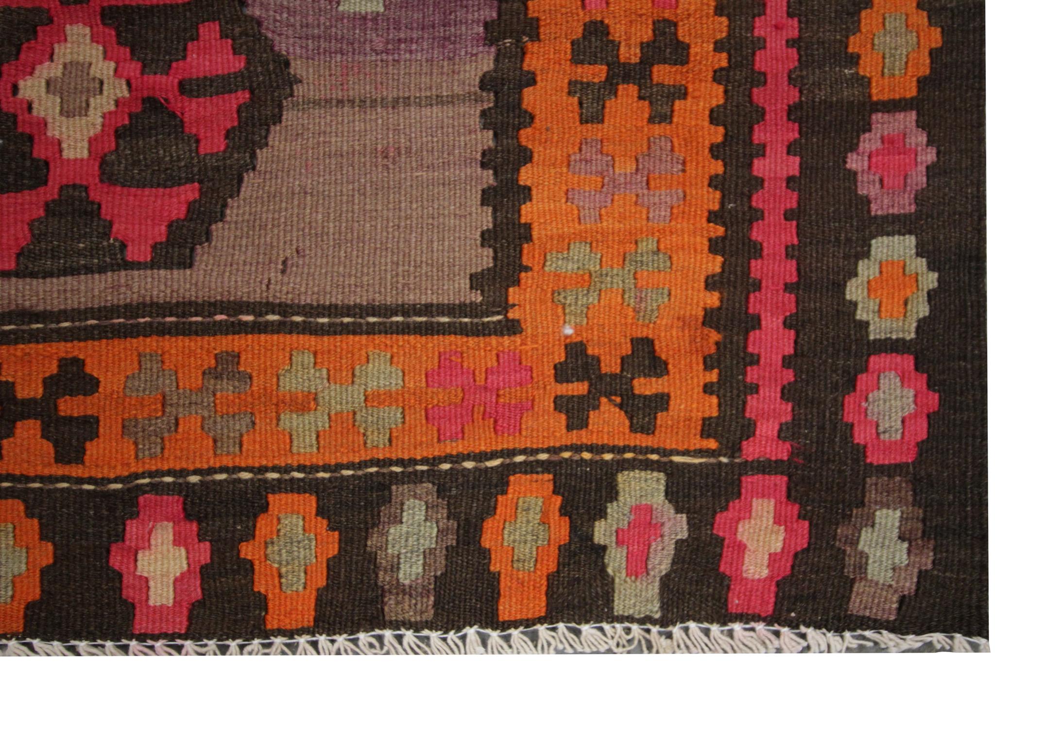 Hand-Crafted Purple Wool Kilim Rug Handmade Carpet Area Rug Vintage Tribal