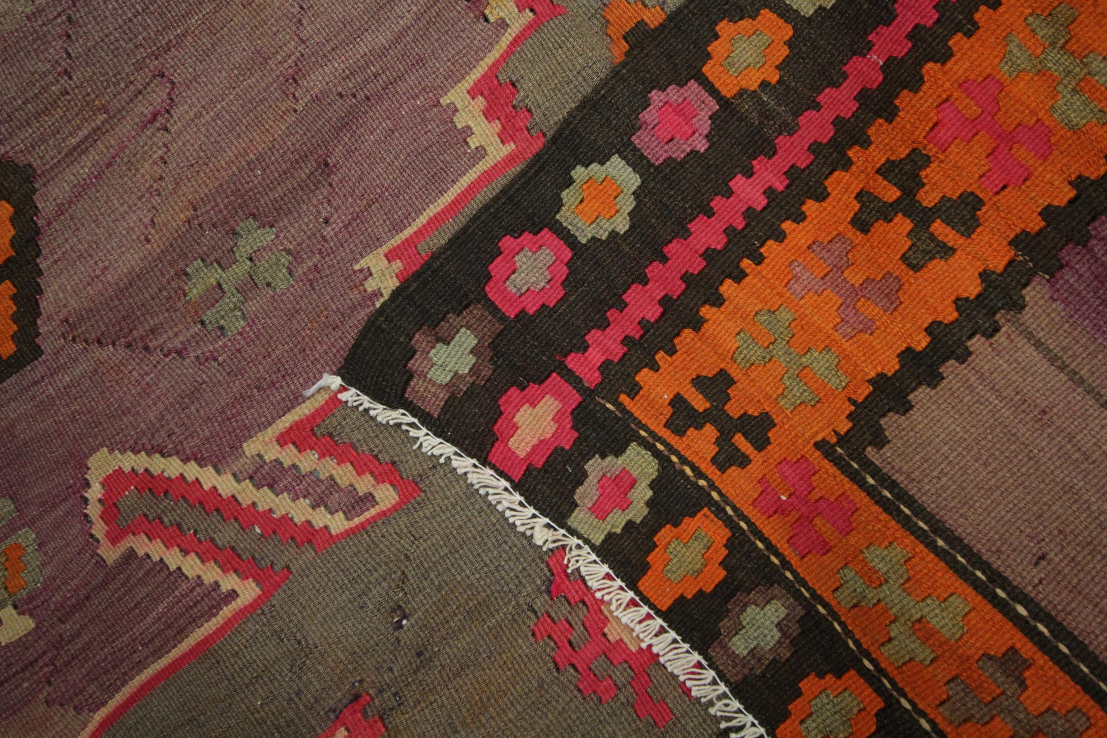 Mid-20th Century Purple Wool Kilim Rug Handmade Carpet Area Rug Vintage Tribal