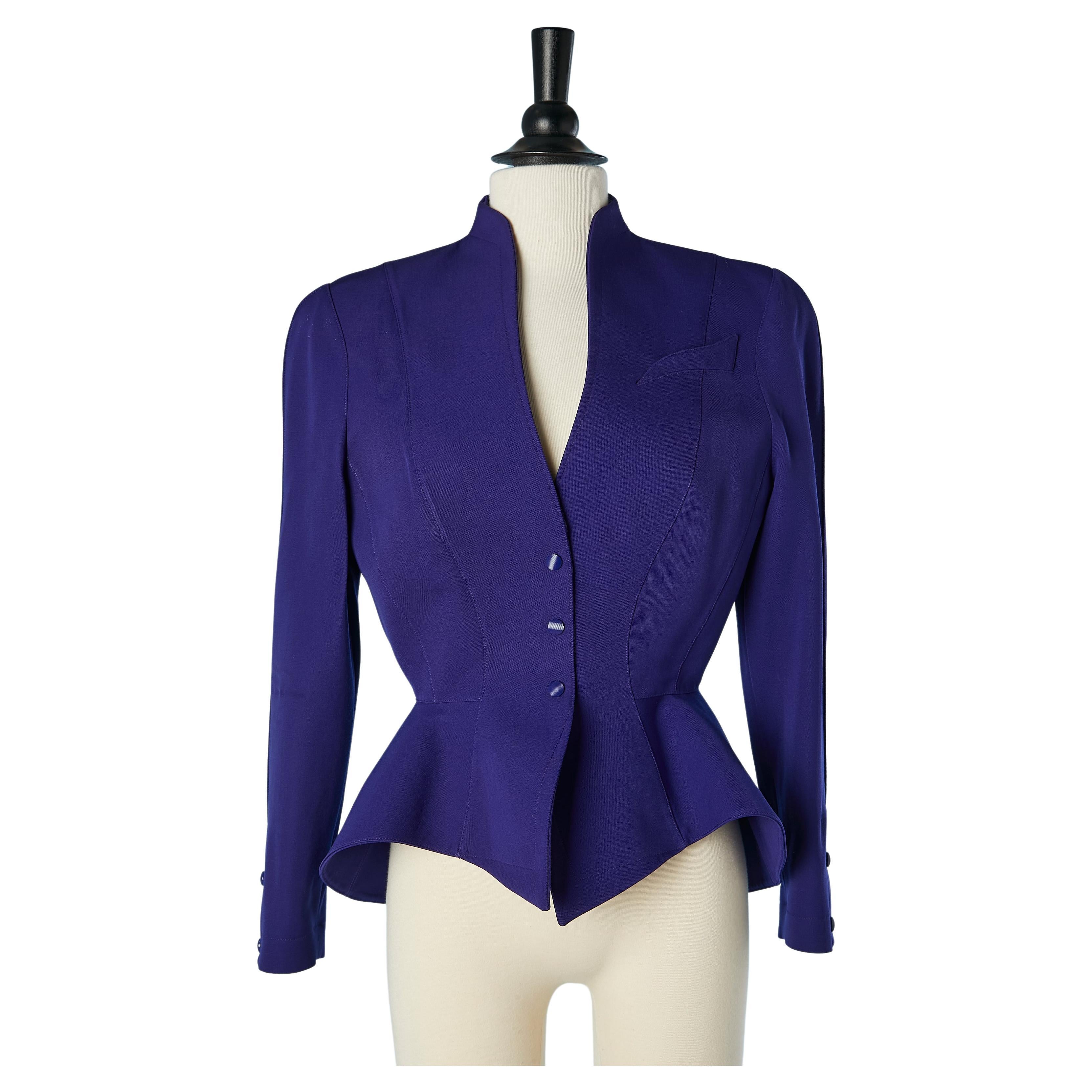 Purple wool single breasted jacket with snap closure Thierry Mugler  For Sale