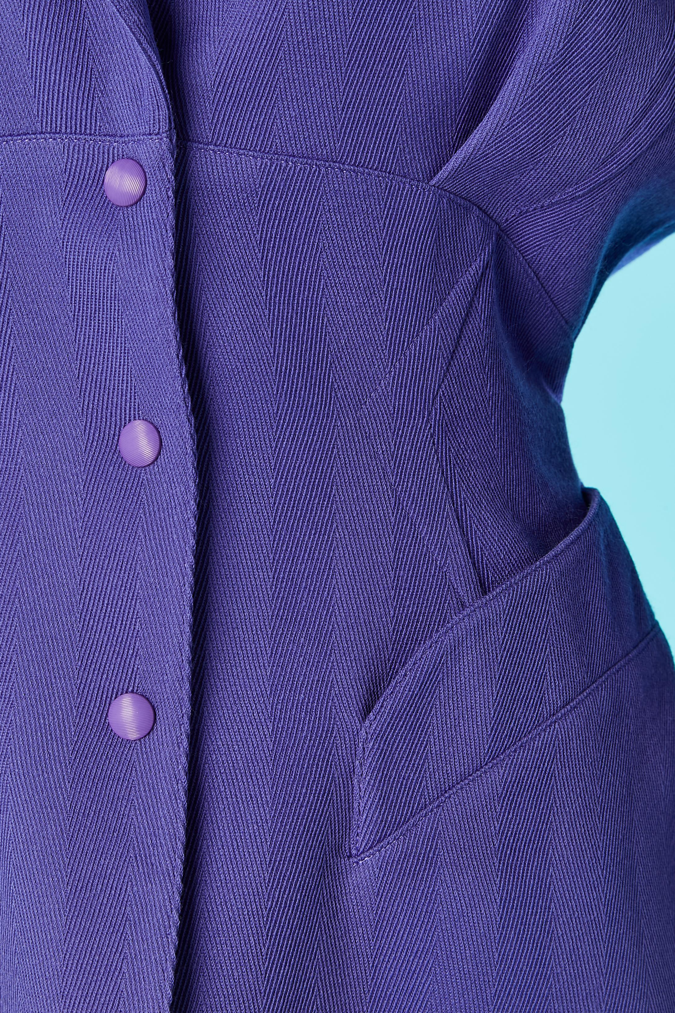 Violet Combinaison jupe en laine violette à col asymétrique Thierry Mugler en vente