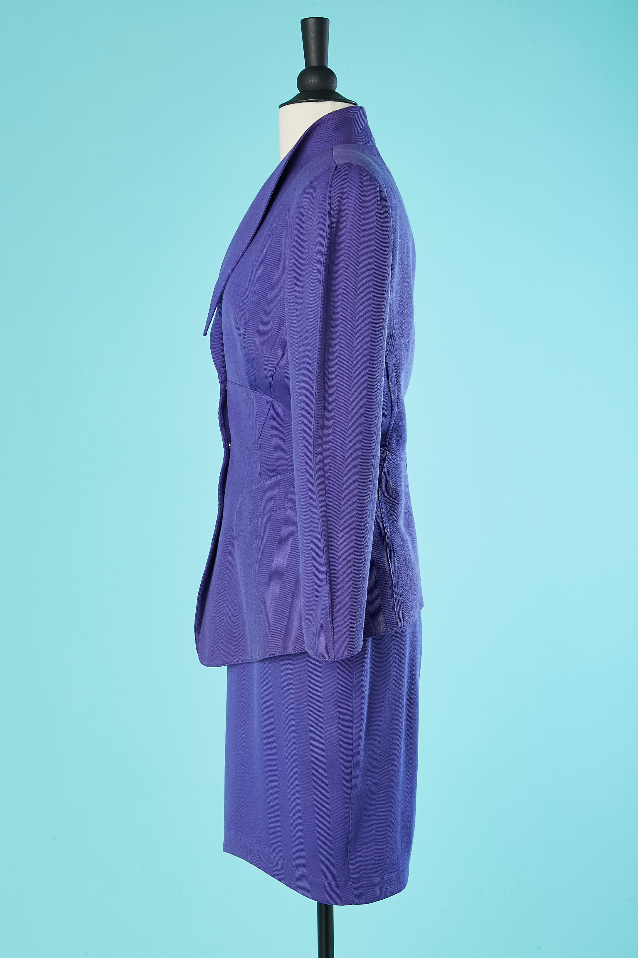 Combinaison jupe en laine violette à col asymétrique Thierry Mugler Excellent état - En vente à Saint-Ouen-Sur-Seine, FR