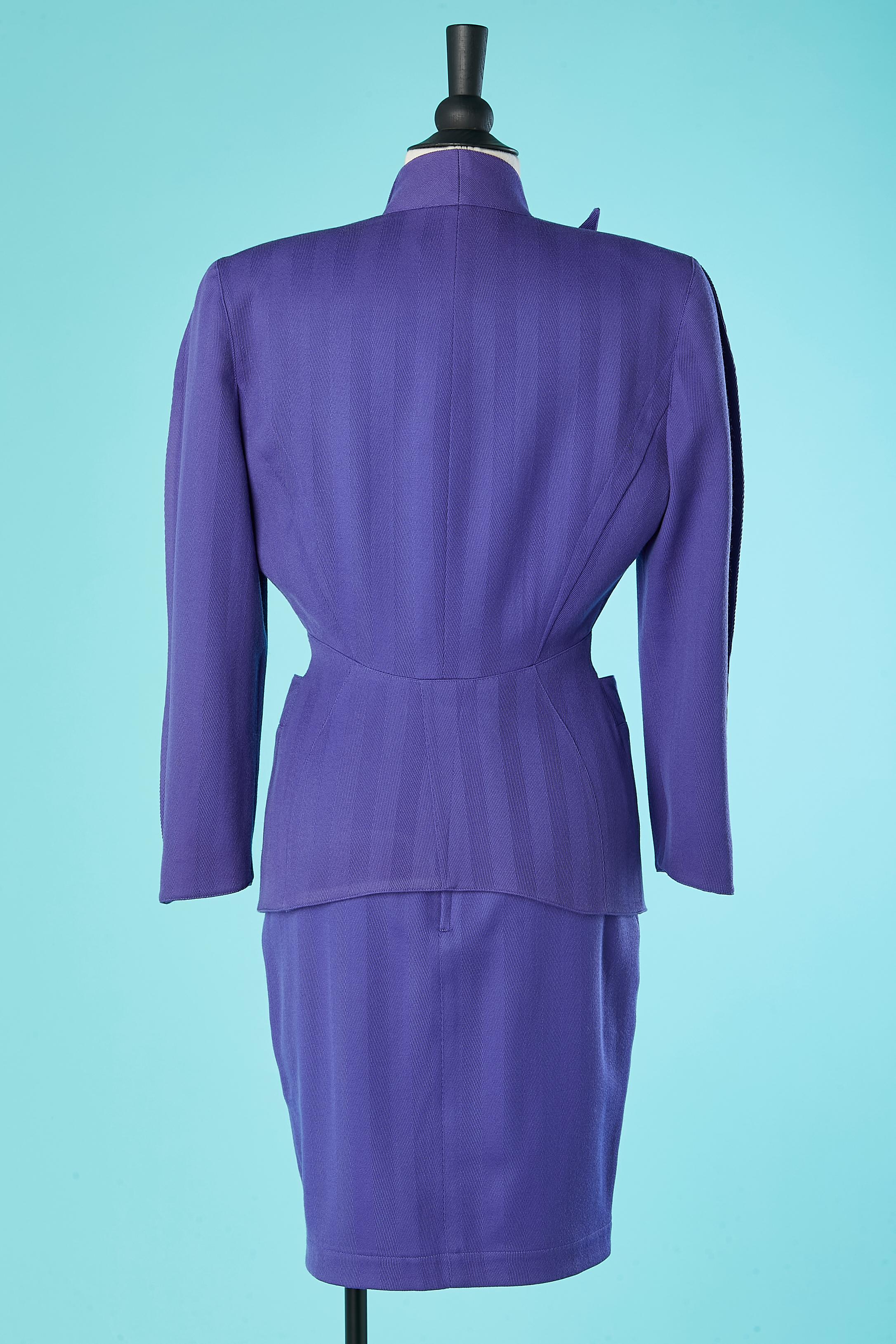 Purple wool skirt-suit with asymmetrical collar Thierry Mugler For Sale 1