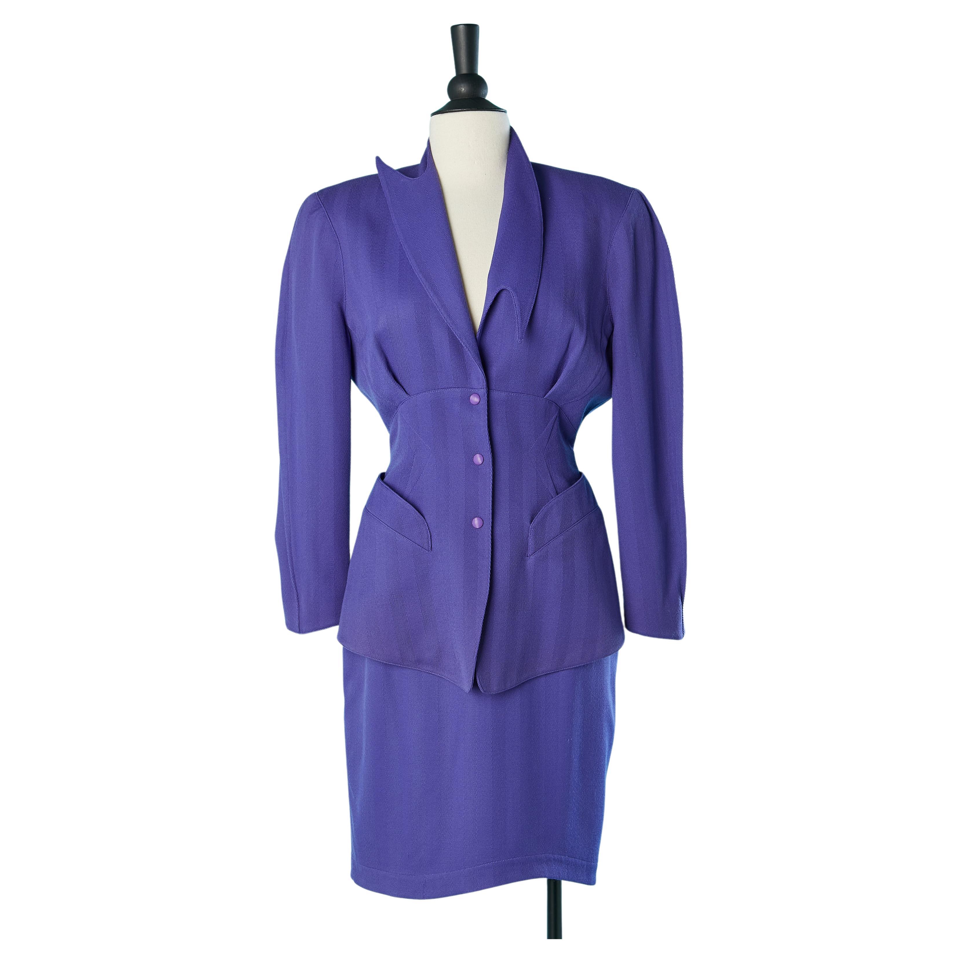 Purple wool skirt-suit with asymmetrical collar Thierry Mugler For Sale