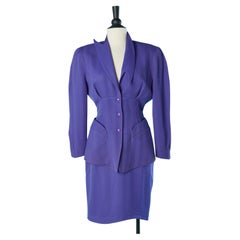 Falda-traje de lana morada con cuello asimétrico Thierry Mugler