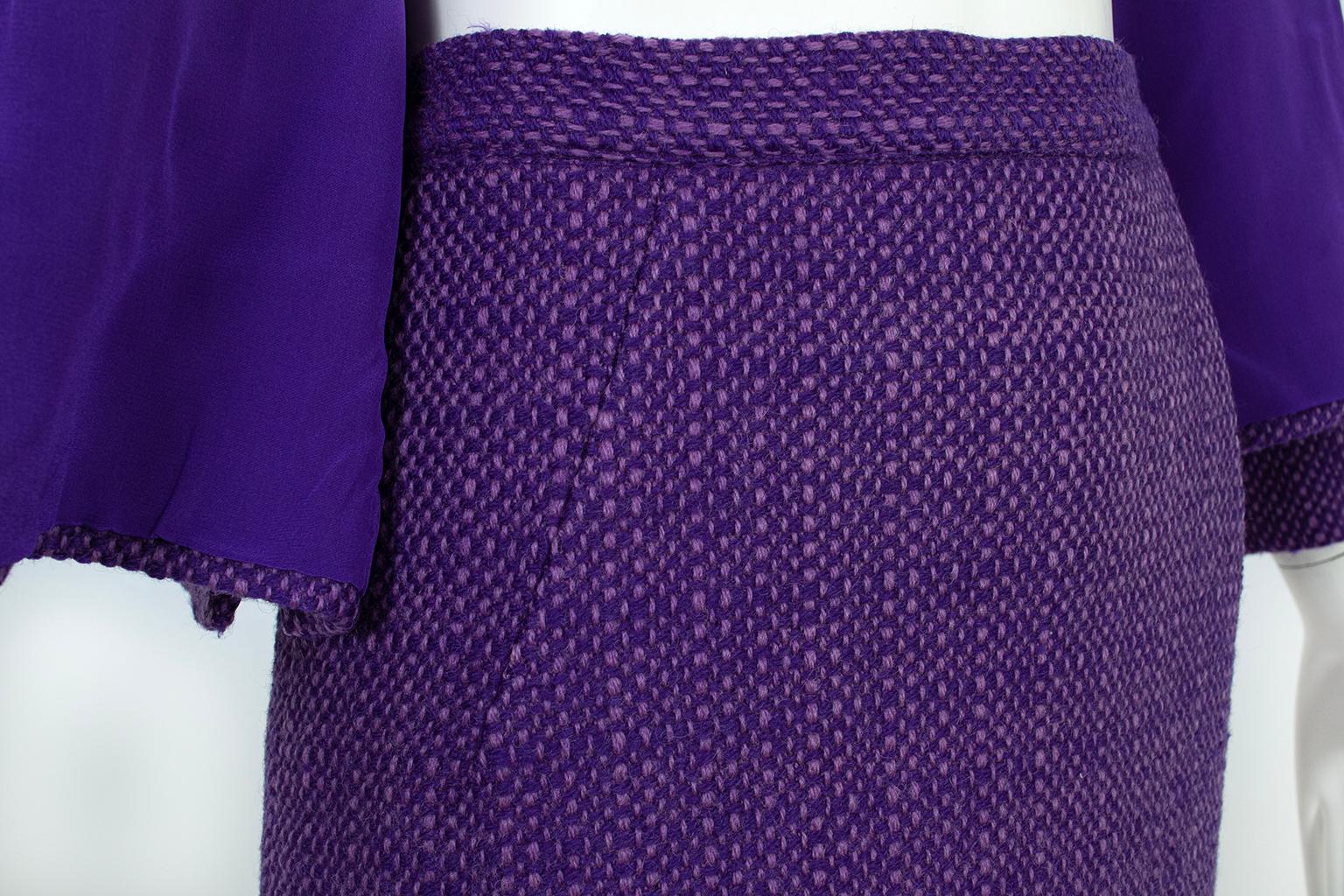 Purple Wool Tweed Portrait Collar ¾ Pencil Suit and Inverness Coat – M, 1950s 6