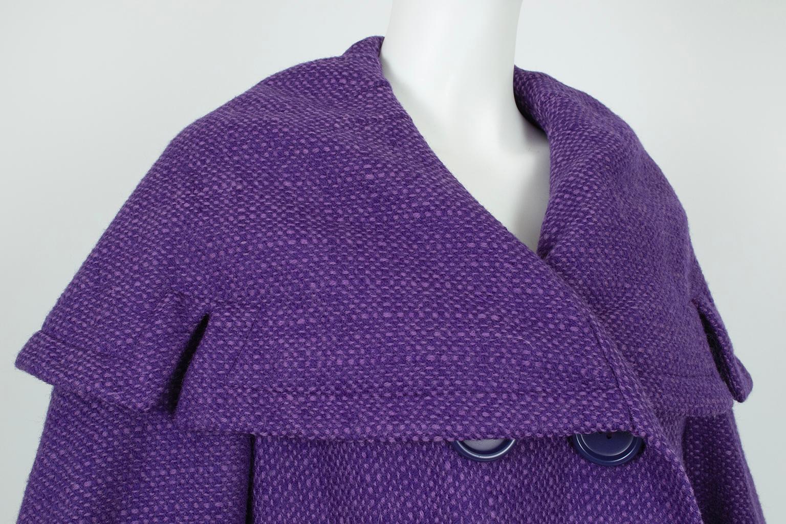 Purple Wool Tweed Portrait Collar ¾ Pencil Suit and Inverness Coat – M, 1950s 11