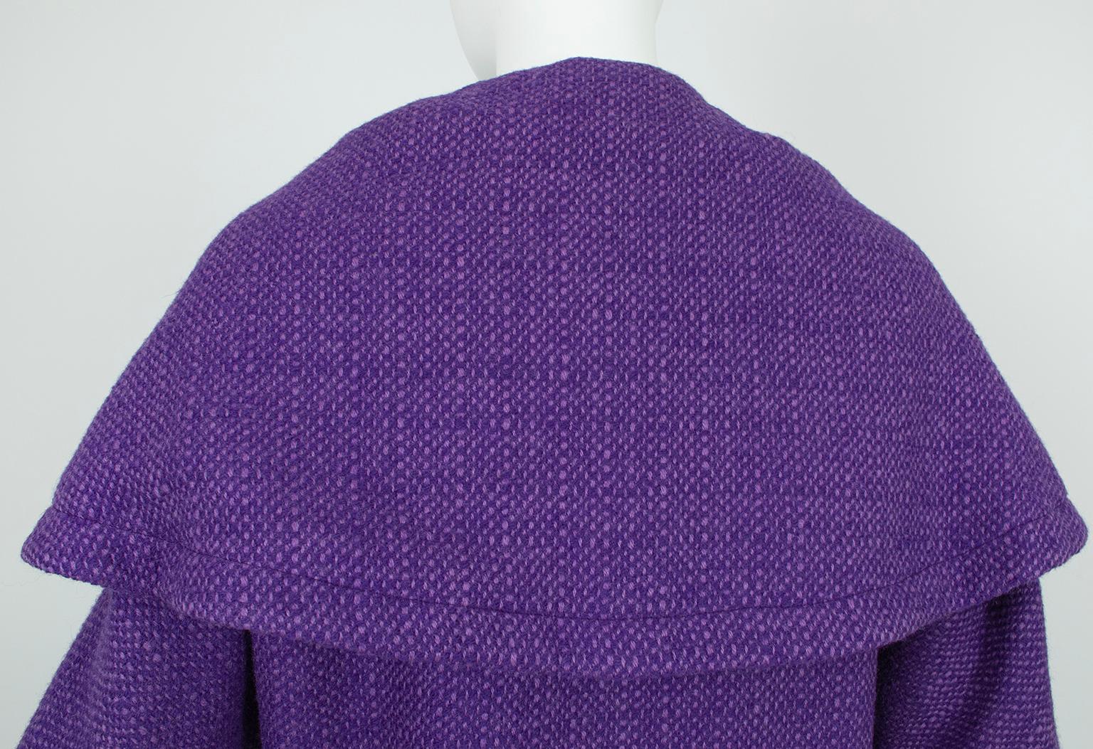 Purple Wool Tweed Portrait Collar ¾ Pencil Suit and Inverness Coat – M, 1950s 12
