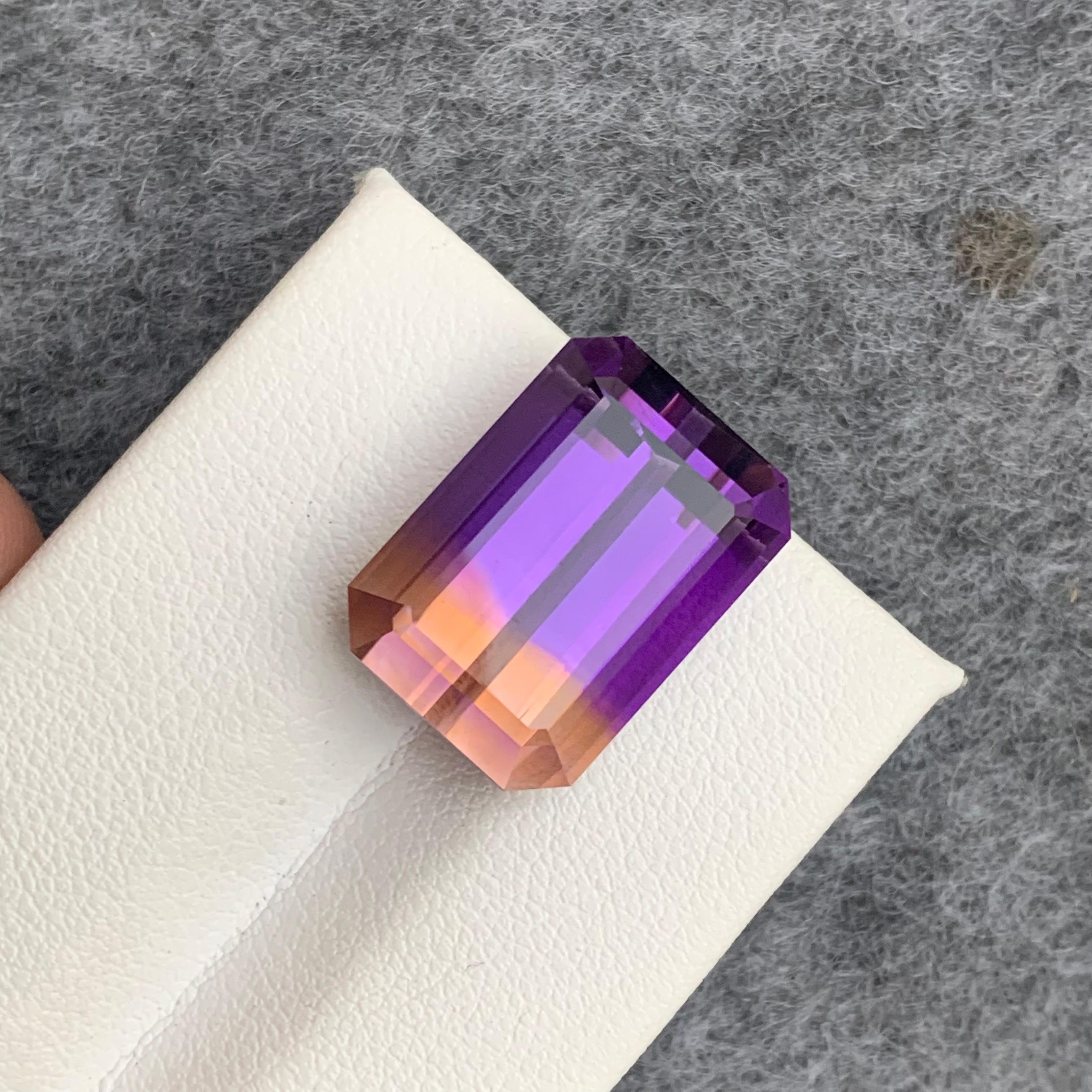 Arts and Crafts Purple Yellow 17.80 Carat Loose Ametrine Emerald Shape from Bolivia For Sale