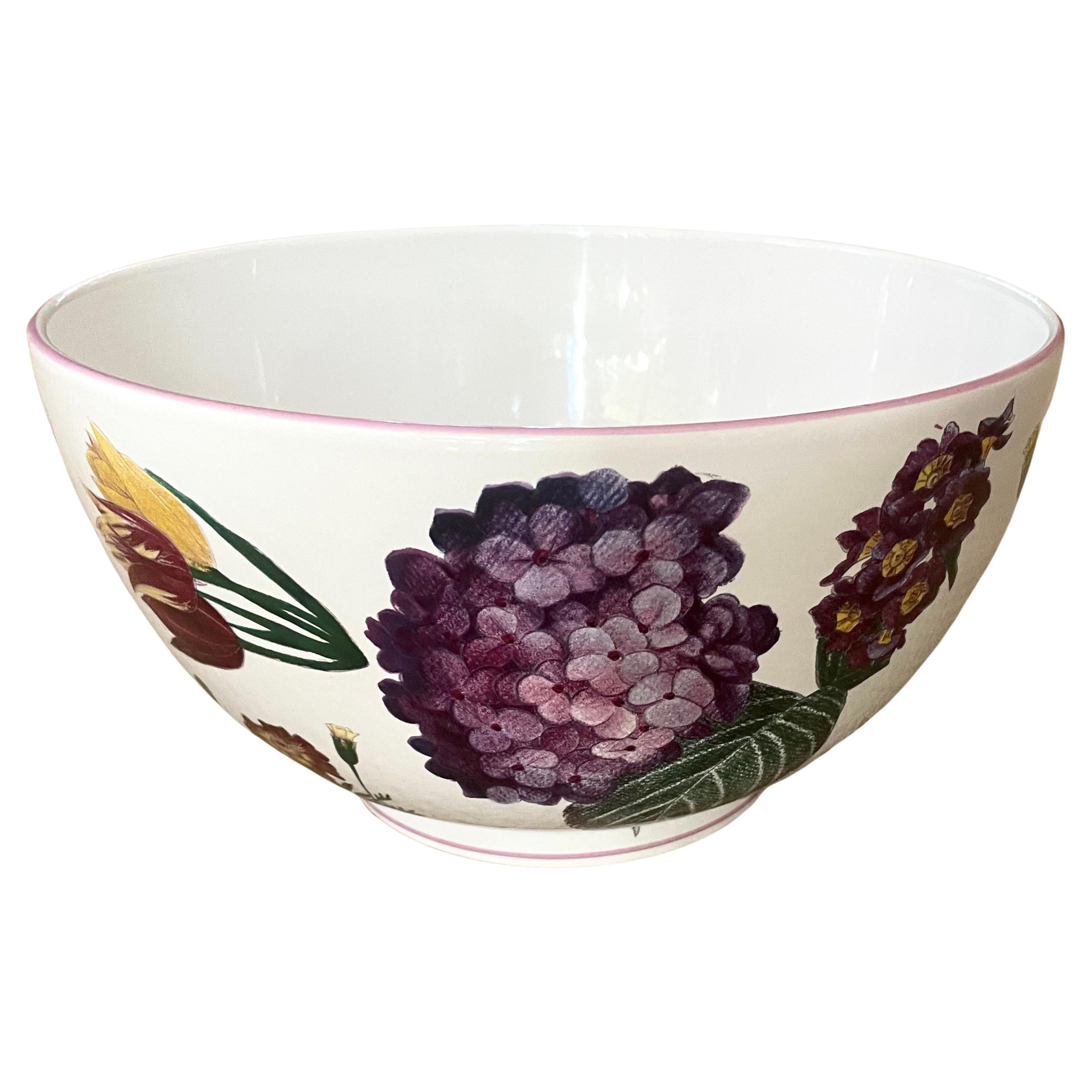 Purple Yellow and Blue Floral Serving Bowl  For Sale