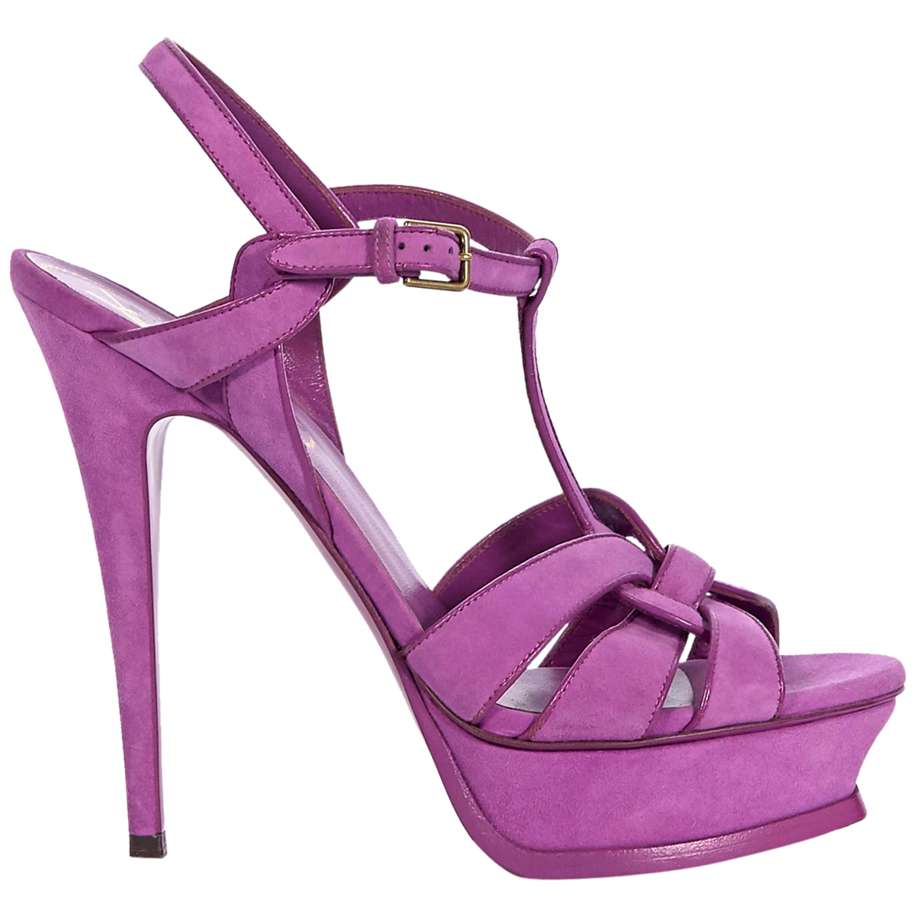 Yves Saint Laurent Purple Suede Tribute Platform Sandals