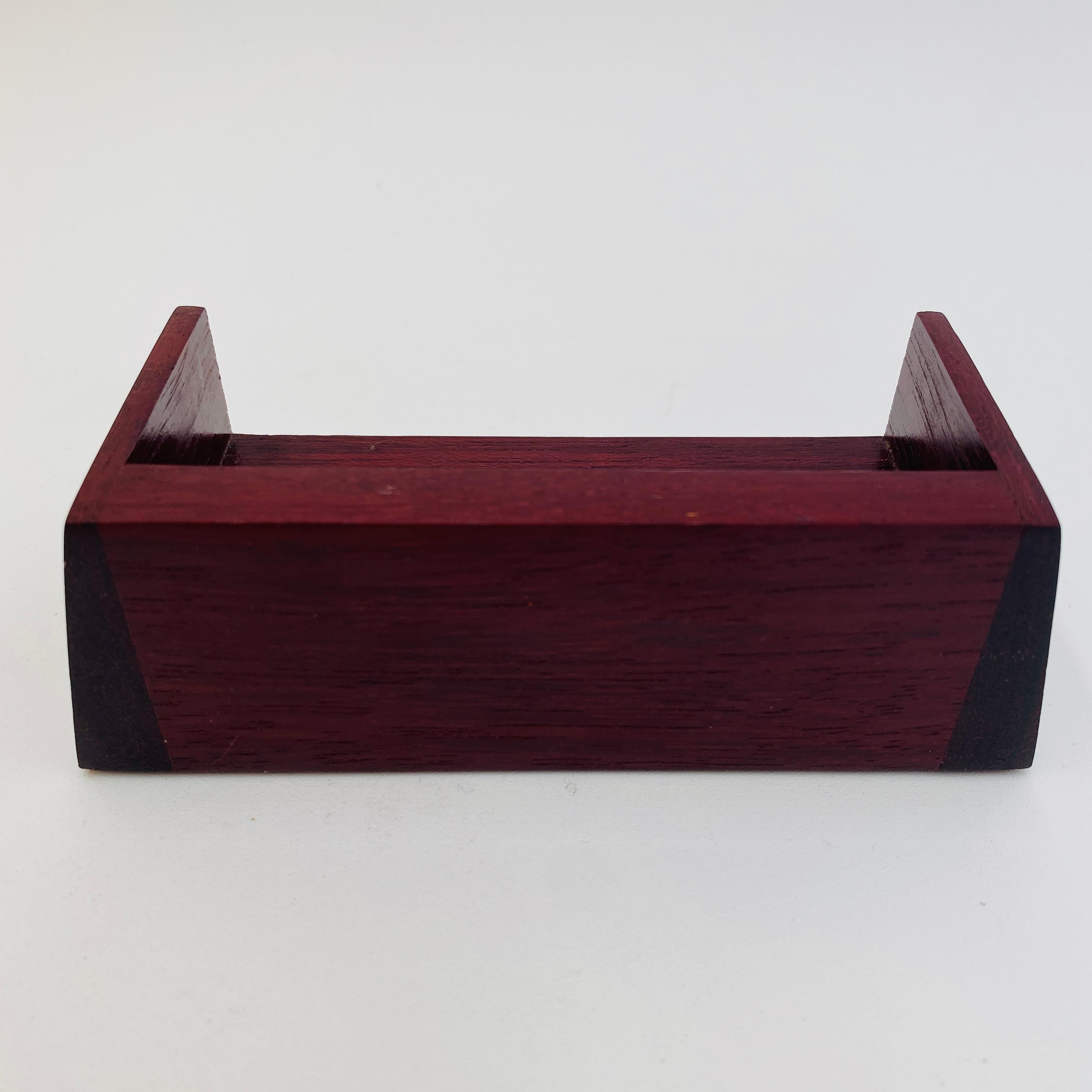 Hand-Crafted Purpleheart Wood Card Holder Signed Handmade, 1990s