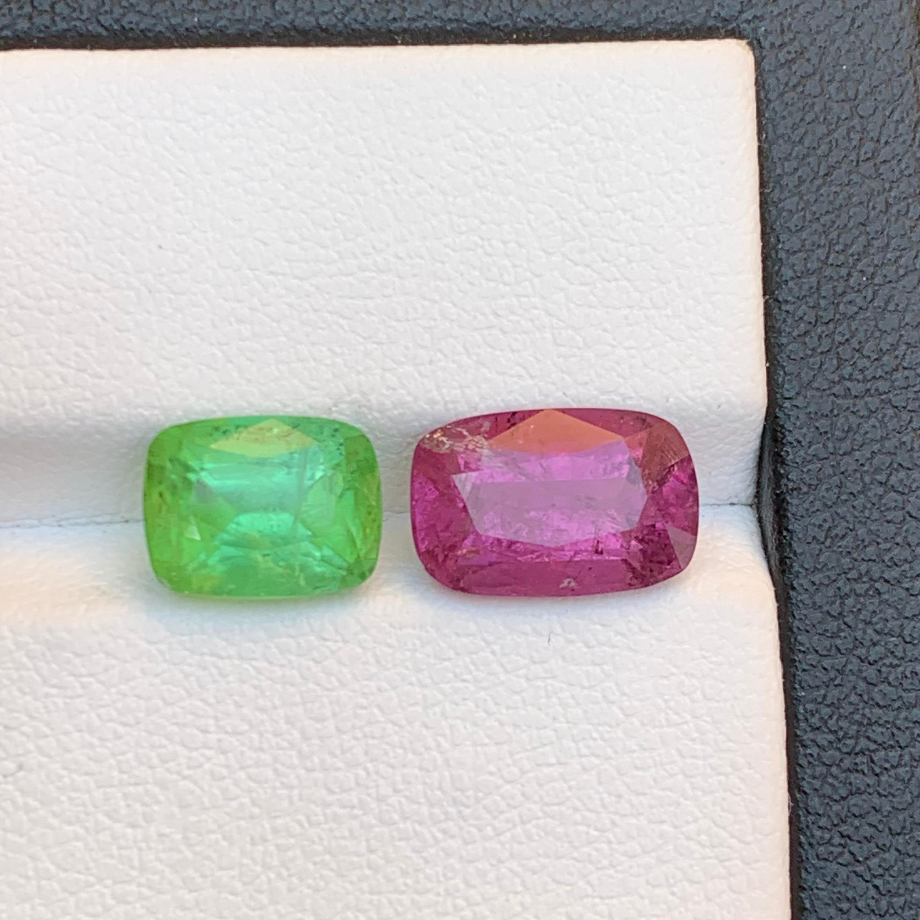 Purplish Pink & Green Natural Tourmaline Loose Gemstones 6Ct Cushion Cut Jewelry For Sale 5