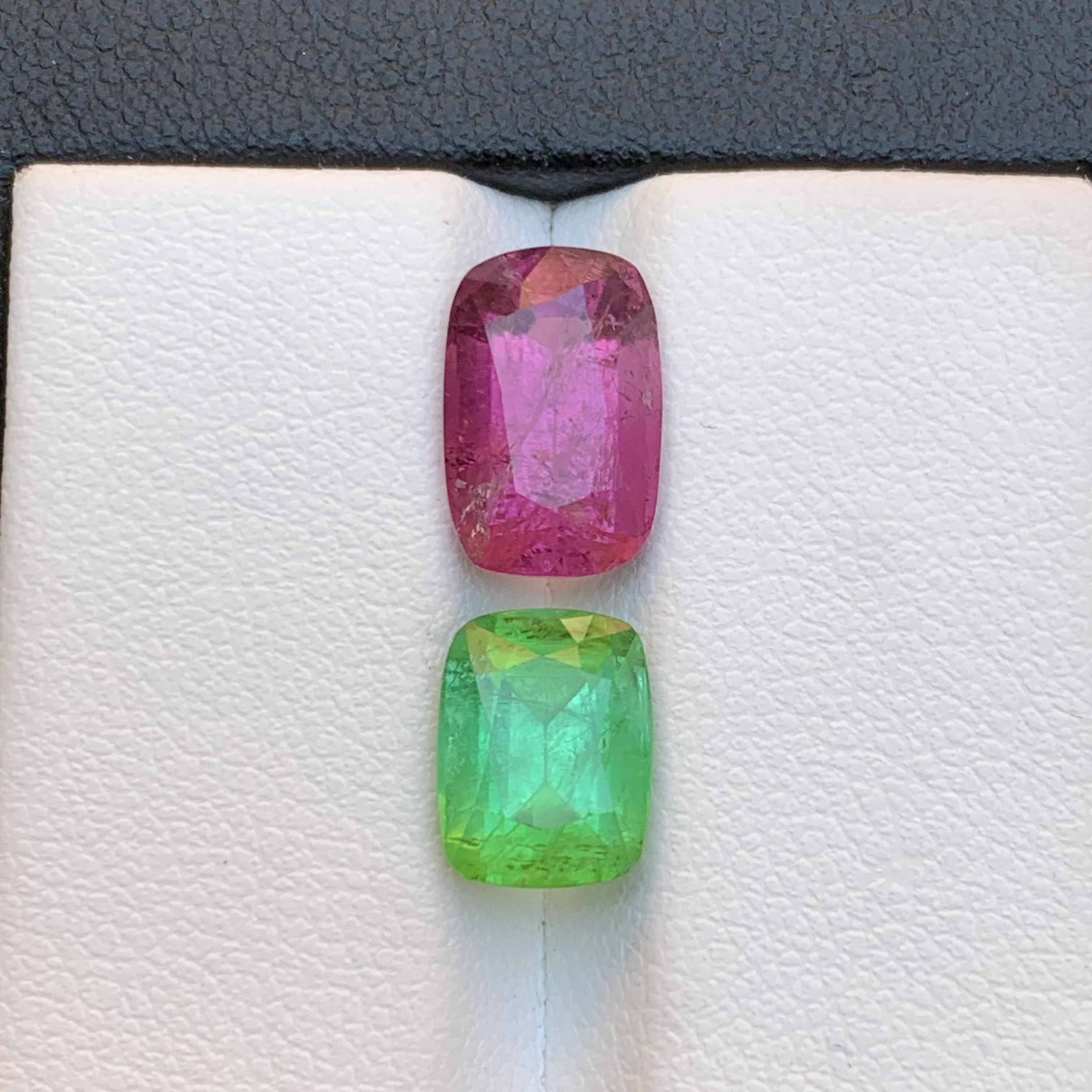 Purplish Pink & Green Natural Tourmaline Loose Gemstones 6Ct Cushion Cut Jewelry For Sale 6
