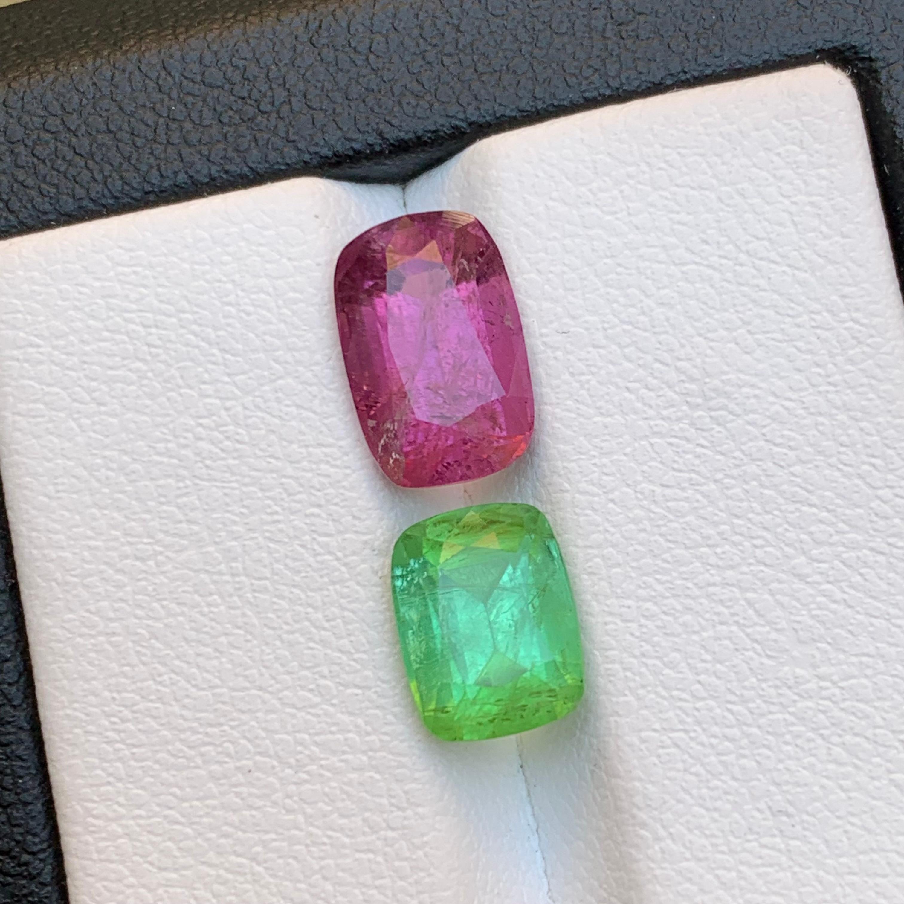 Purplish Pink & Green Natural Tourmaline Loose Gemstones 6Ct Cushion Cut Jewelry For Sale 7