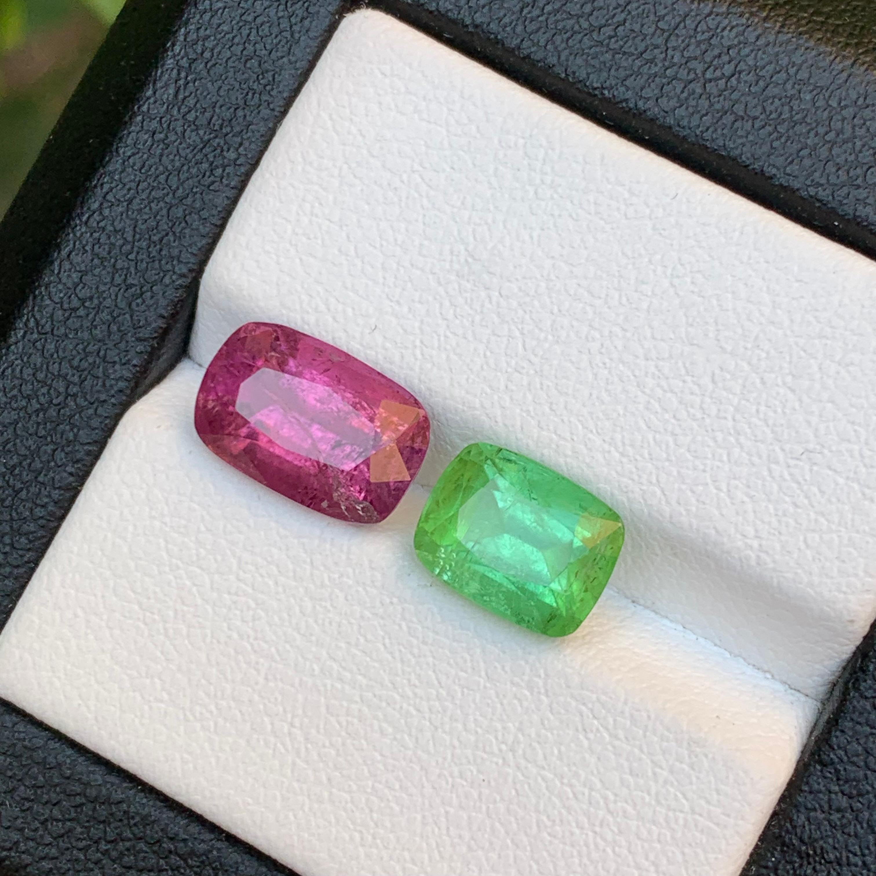 Contemporary Purplish Pink & Green Natural Tourmaline Loose Gemstones 6Ct Cushion Cut Jewelry For Sale