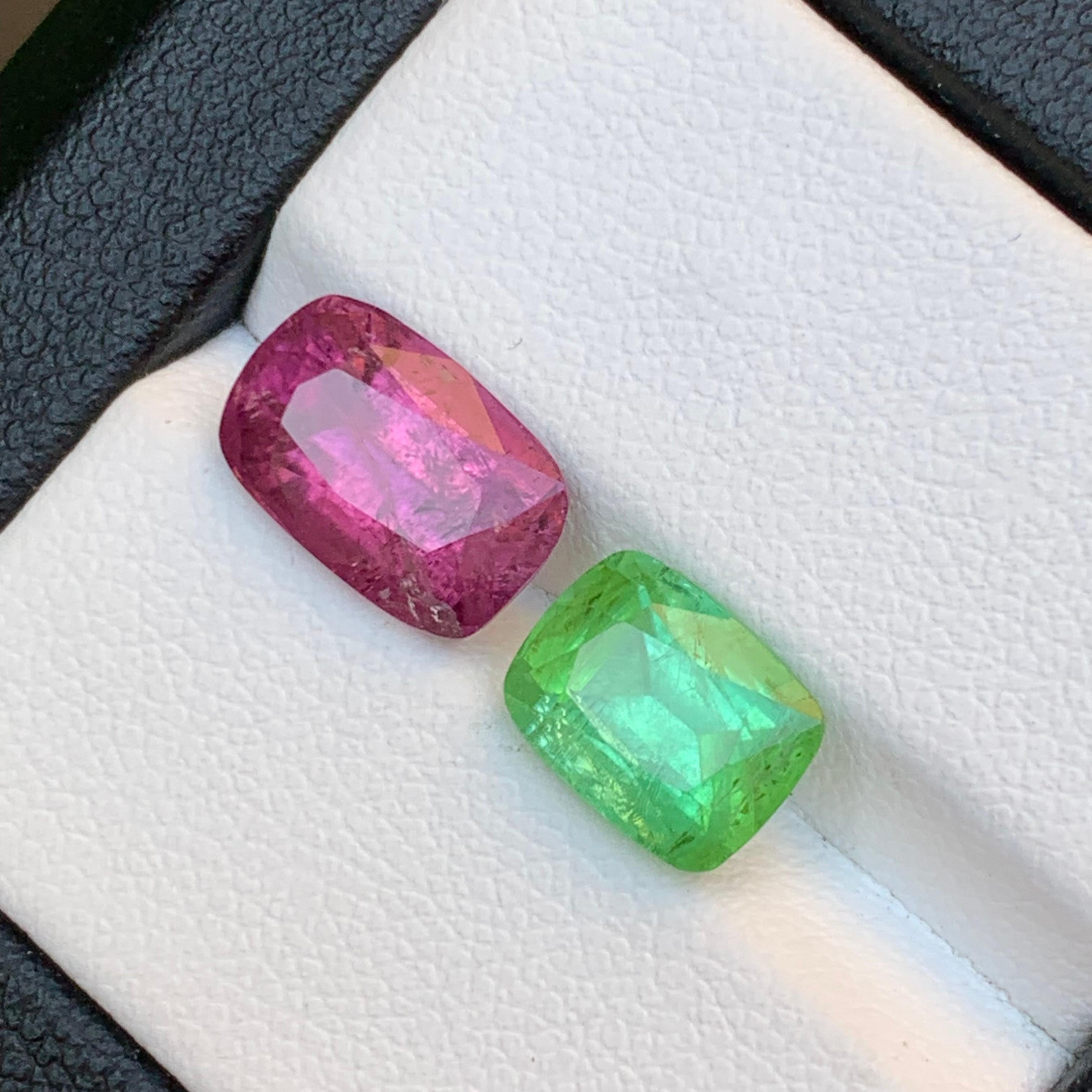 Purplish Pink & Green Natural Tourmaline Loose Gemstones 6Ct Cushion Cut Jewelry In New Condition For Sale In Peshawar, PK