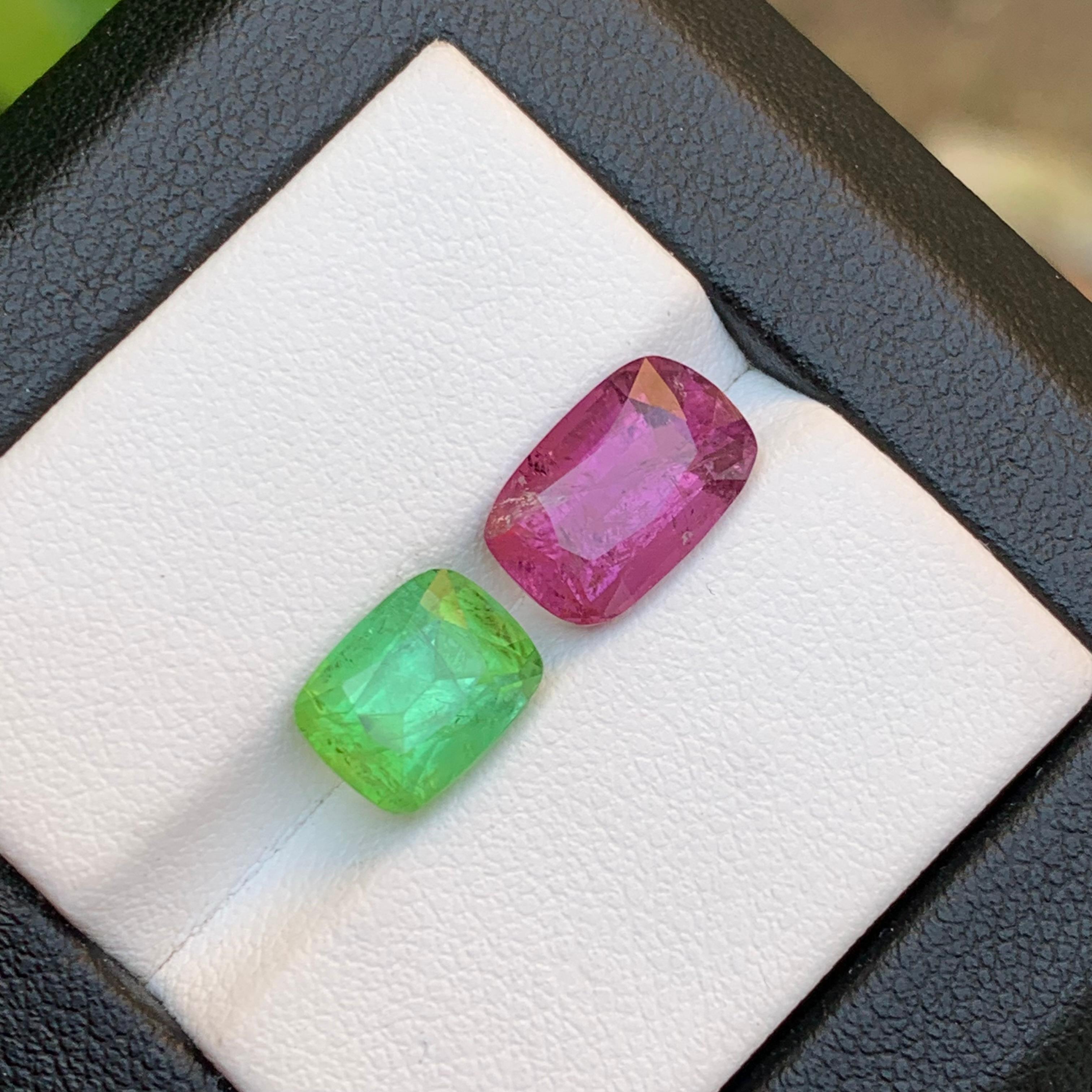 Women's or Men's Purplish Pink & Green Natural Tourmaline Loose Gemstones 6Ct Cushion Cut Jewelry For Sale