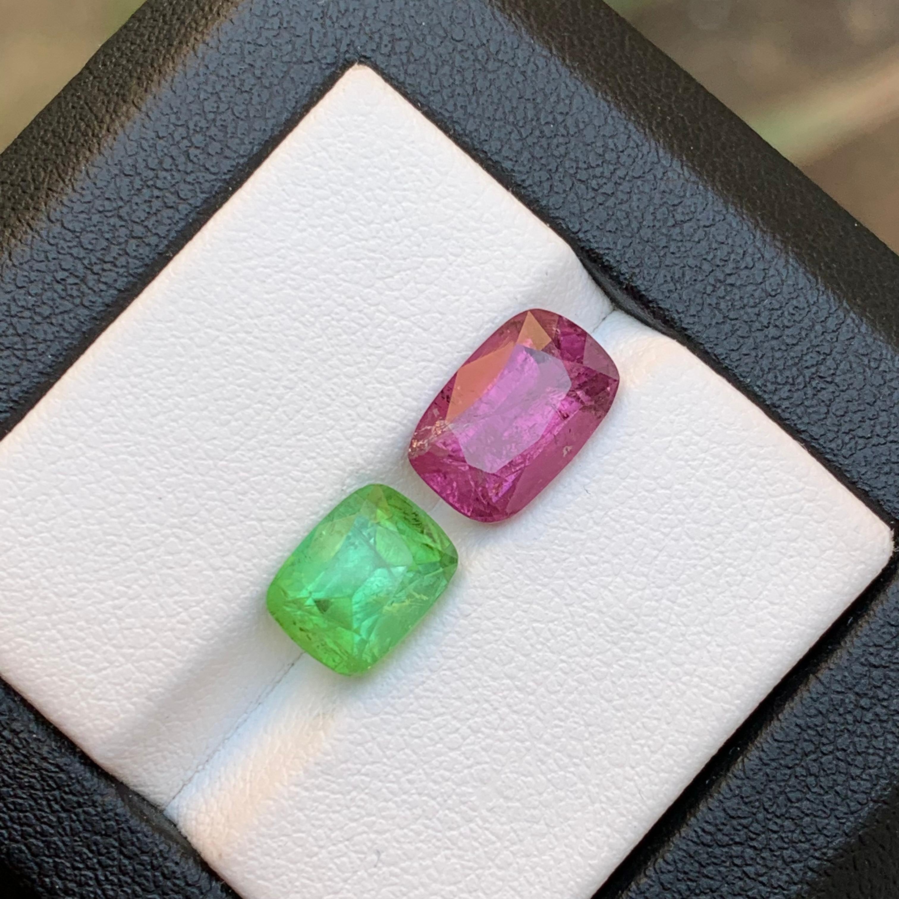 Purplish Pink & Green Natural Tourmaline Loose Gemstones 6Ct Cushion Cut Jewelry For Sale 1