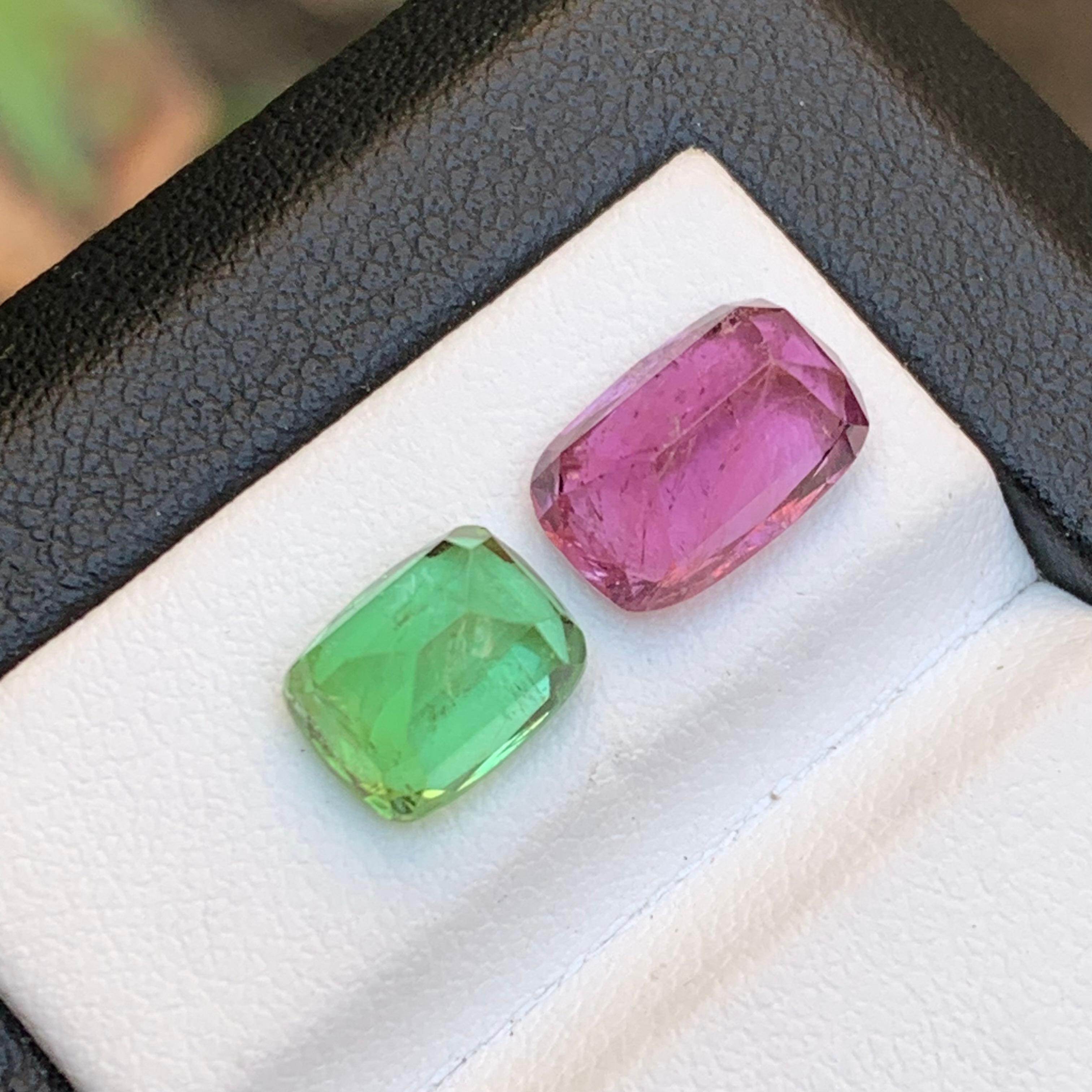 Purplish Pink & Green Natural Tourmaline Loose Gemstones 6Ct Cushion Cut Jewelry For Sale 2