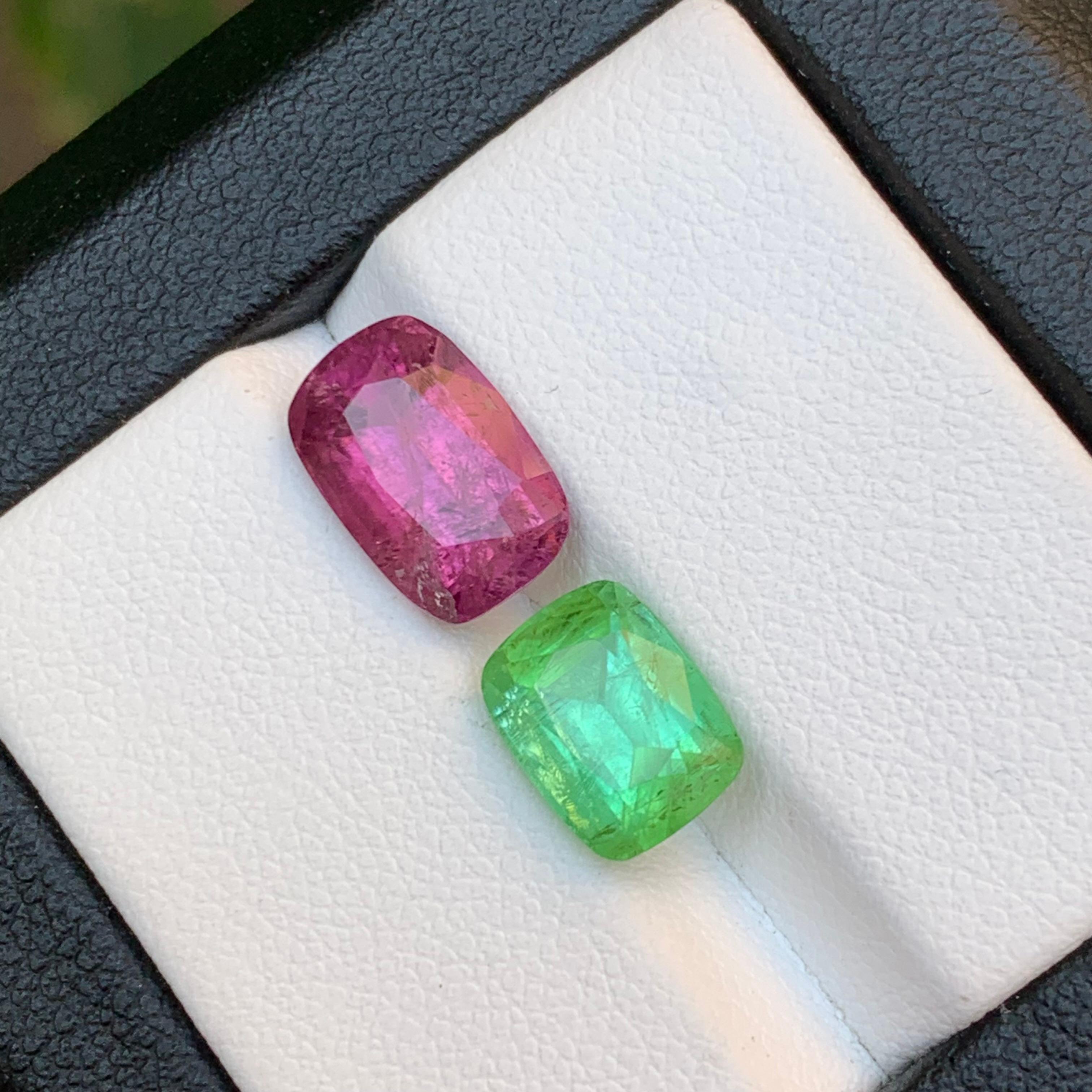 Purplish Pink & Green Natural Tourmaline Loose Gemstones 6Ct Cushion Cut Jewelry For Sale 3