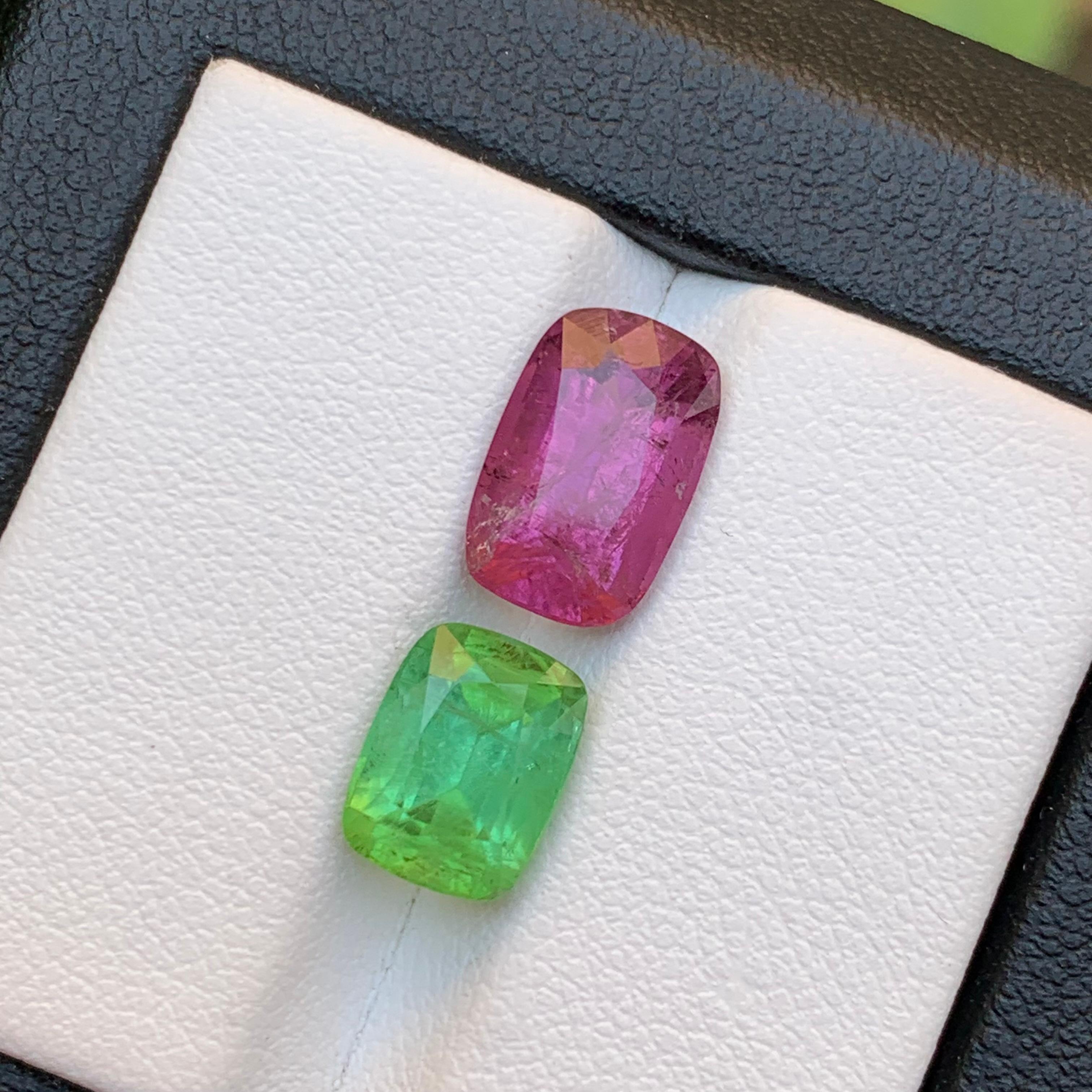 Purplish Pink & Green Natural Tourmaline Loose Gemstones 6Ct Cushion Cut Jewelry For Sale 4