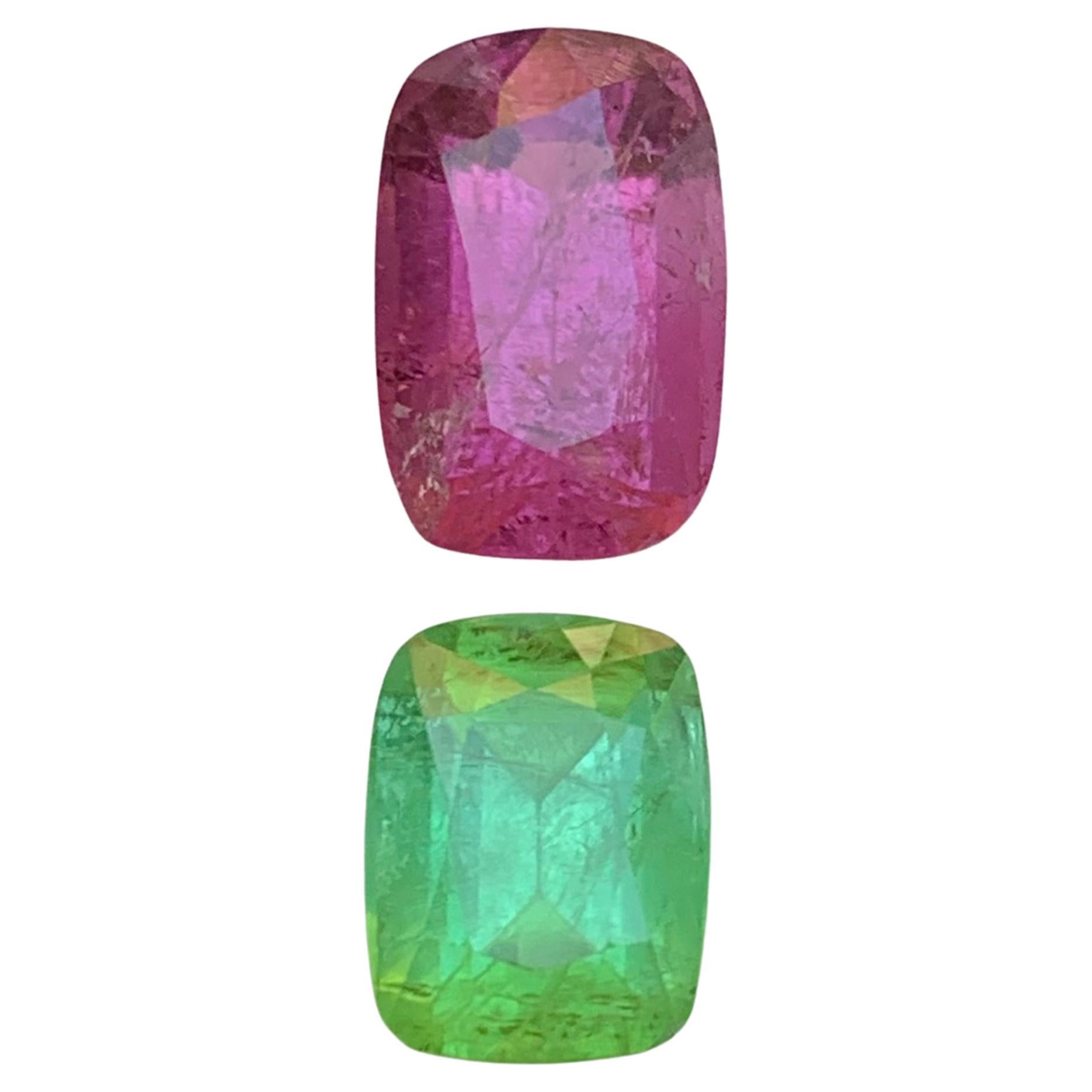 Gemas sueltas de turmalina natural rosa violáceo y verde 6Ct Joyería talla cojín