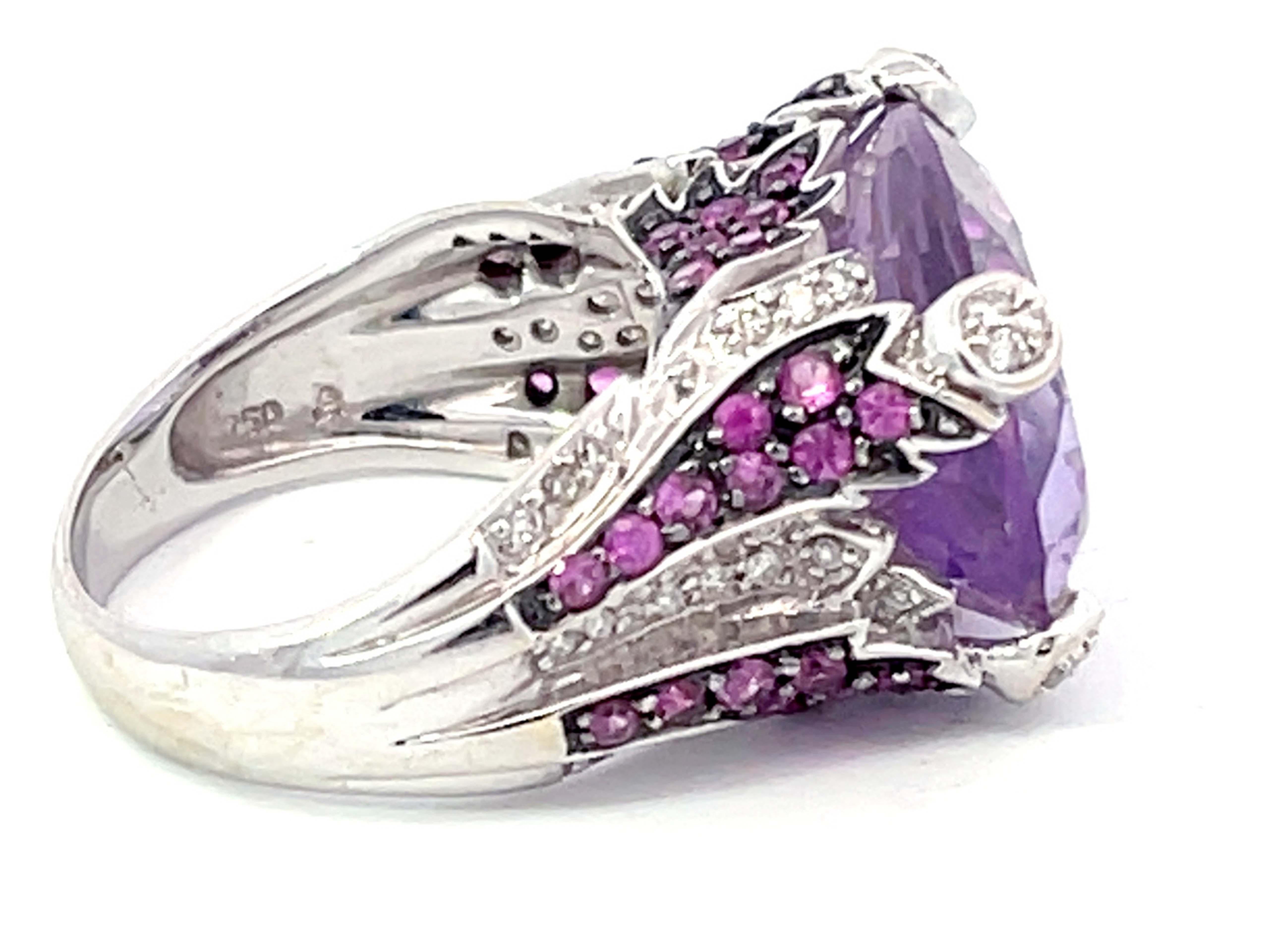 Purplish Pink Kunzite Ruby and Diamond Ring in 18k White Gold In Good Condition For Sale In Honolulu, HI