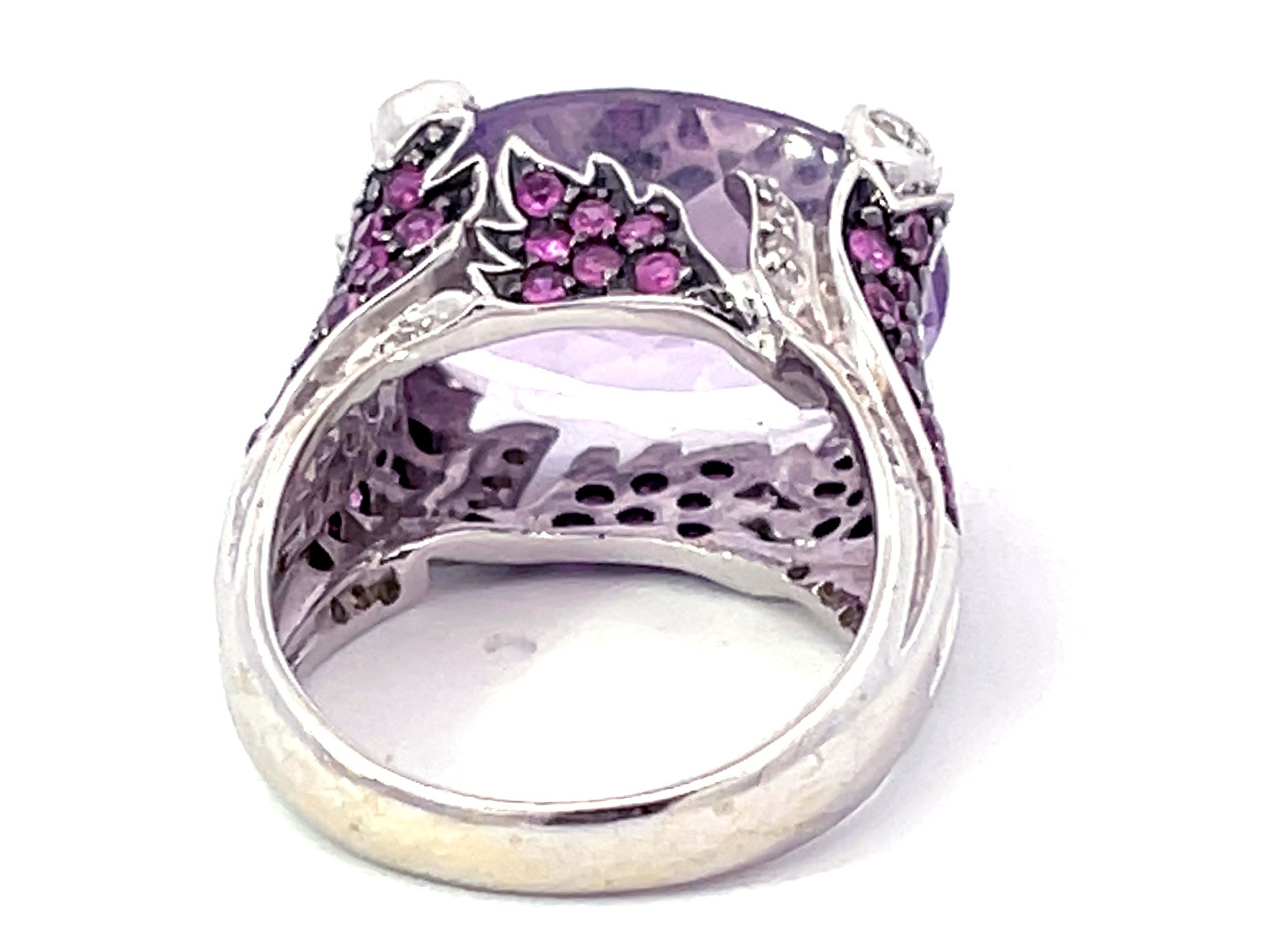 Purplish Pink Kunzite Ruby and Diamond Ring in 18k White Gold For Sale 1
