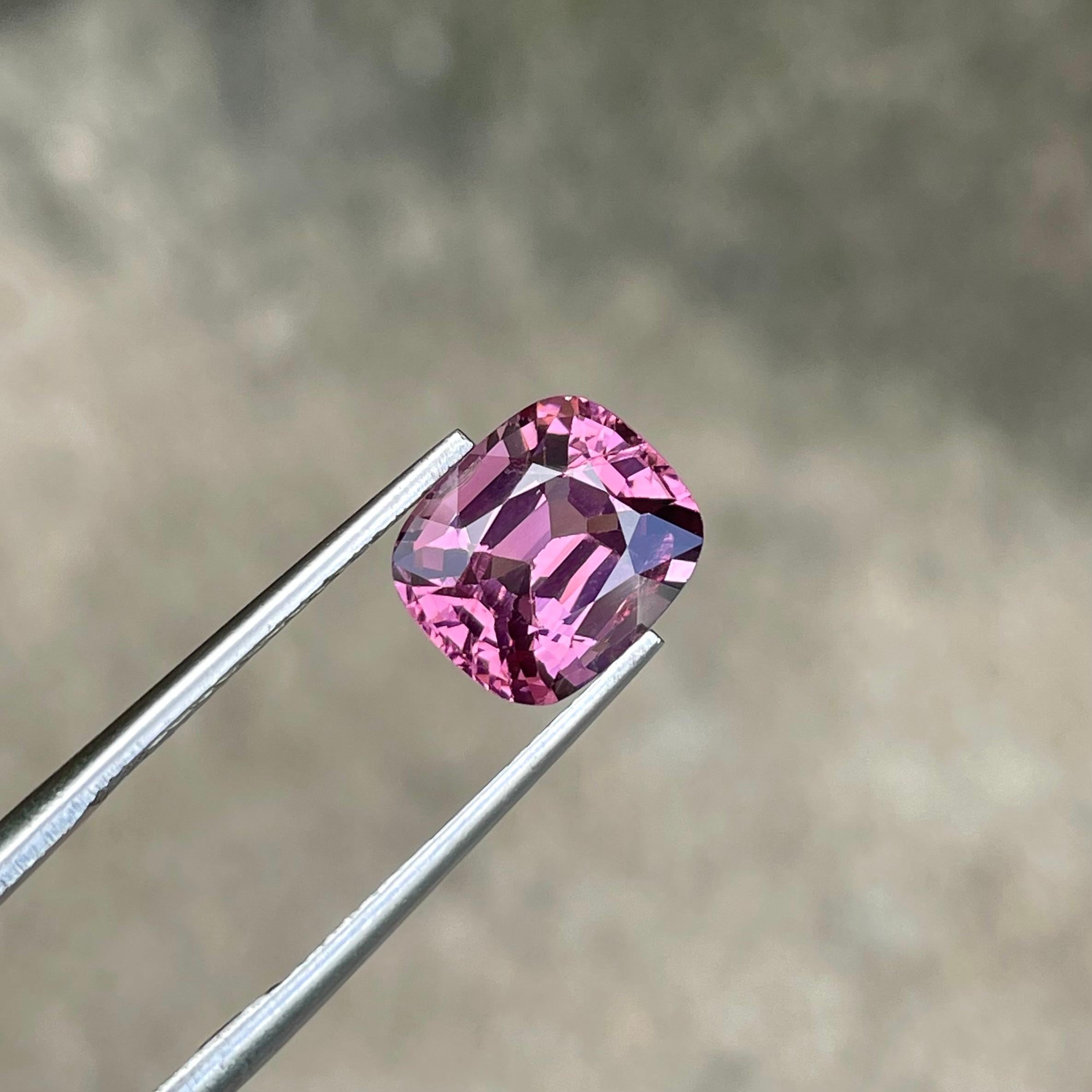 Weight : 3.75 carats 
Dimensions: 9.9x8.5x5.6 mm
Clarity : VVS (Very, Very Slightly Included)
Treatment : None
Origin : Afghanistan
Cut : Cushion
Shape : Step Cushion





Indulge in the enchanting allure of the Purplish Pink Burmese Spinel, a