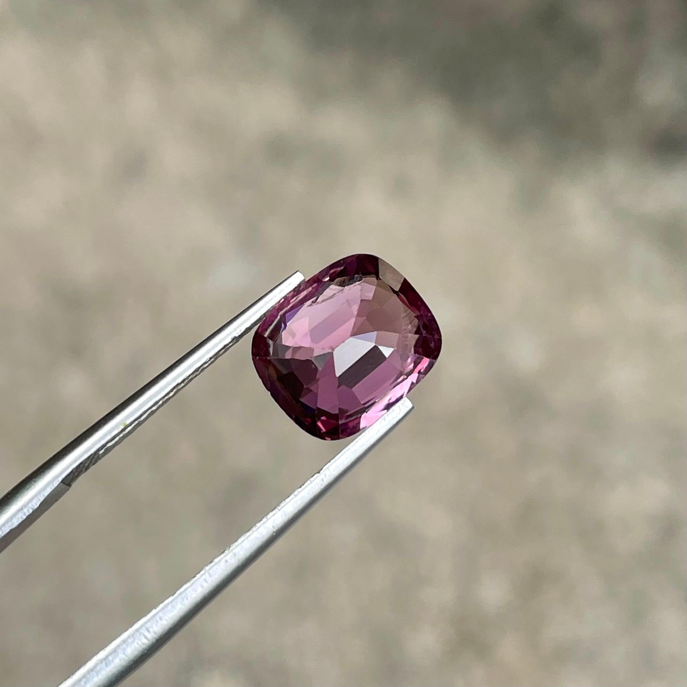 Women's or Men's Purplish Pink Loose Burmese Spinel 3.75 carats Step Cushion Cut Natural Gemstone For Sale