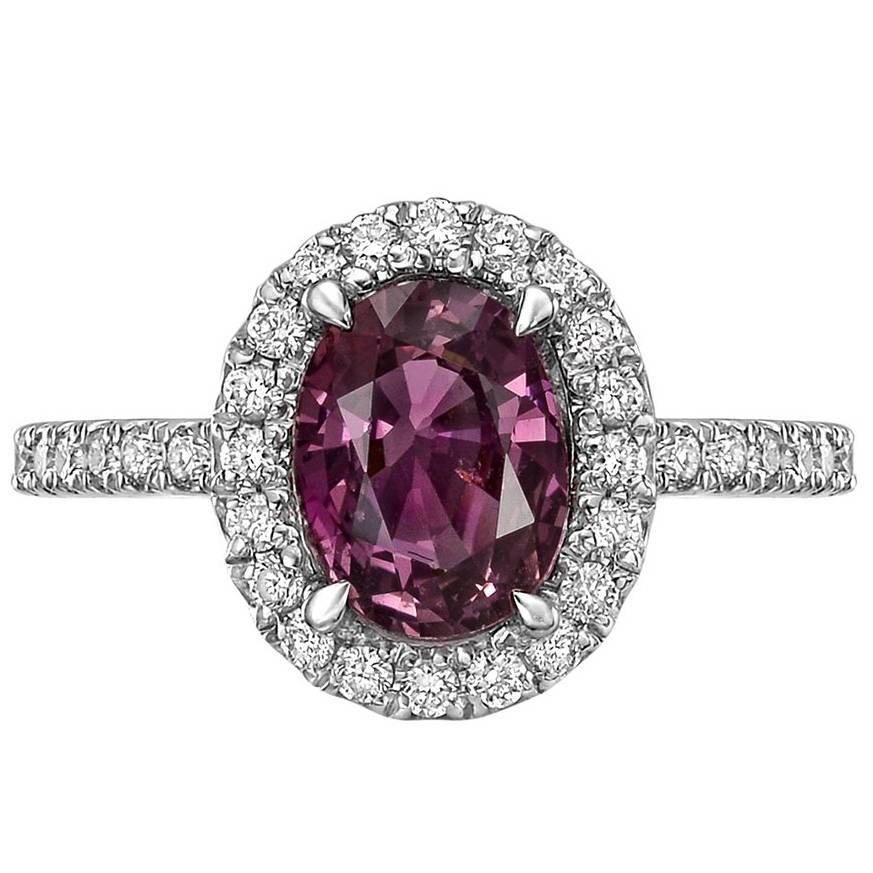 Purplish-Pink Sapphire and Diamond Halo Ring