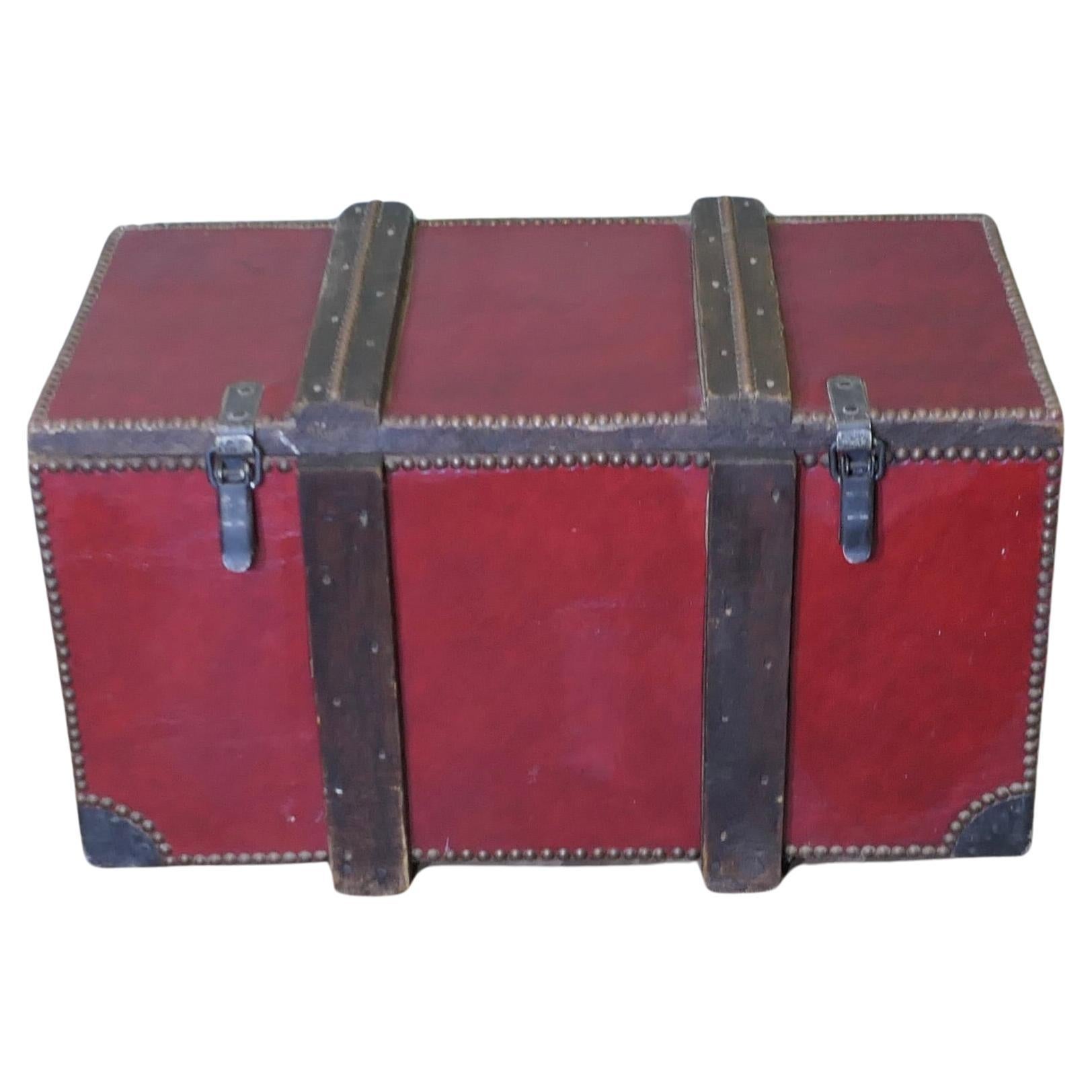 Purpose Made Leather Travel Trunk Strong Box For Sale