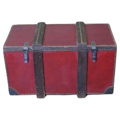 Antique Purpose Made Leather Travel Trunk Strong Box