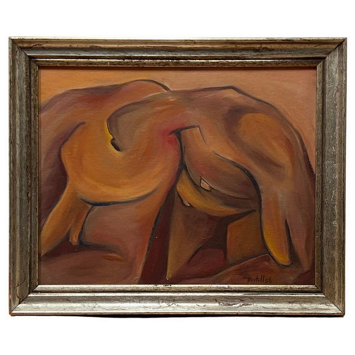 This mesmerizing oil painting celebrates the Abstract Expressionism movement with its vivid brushstrokes that move dynamically, from abstract lines to fully formed shapes. The warm hues of the piece bring out its enigmatic nature, depicting a couple