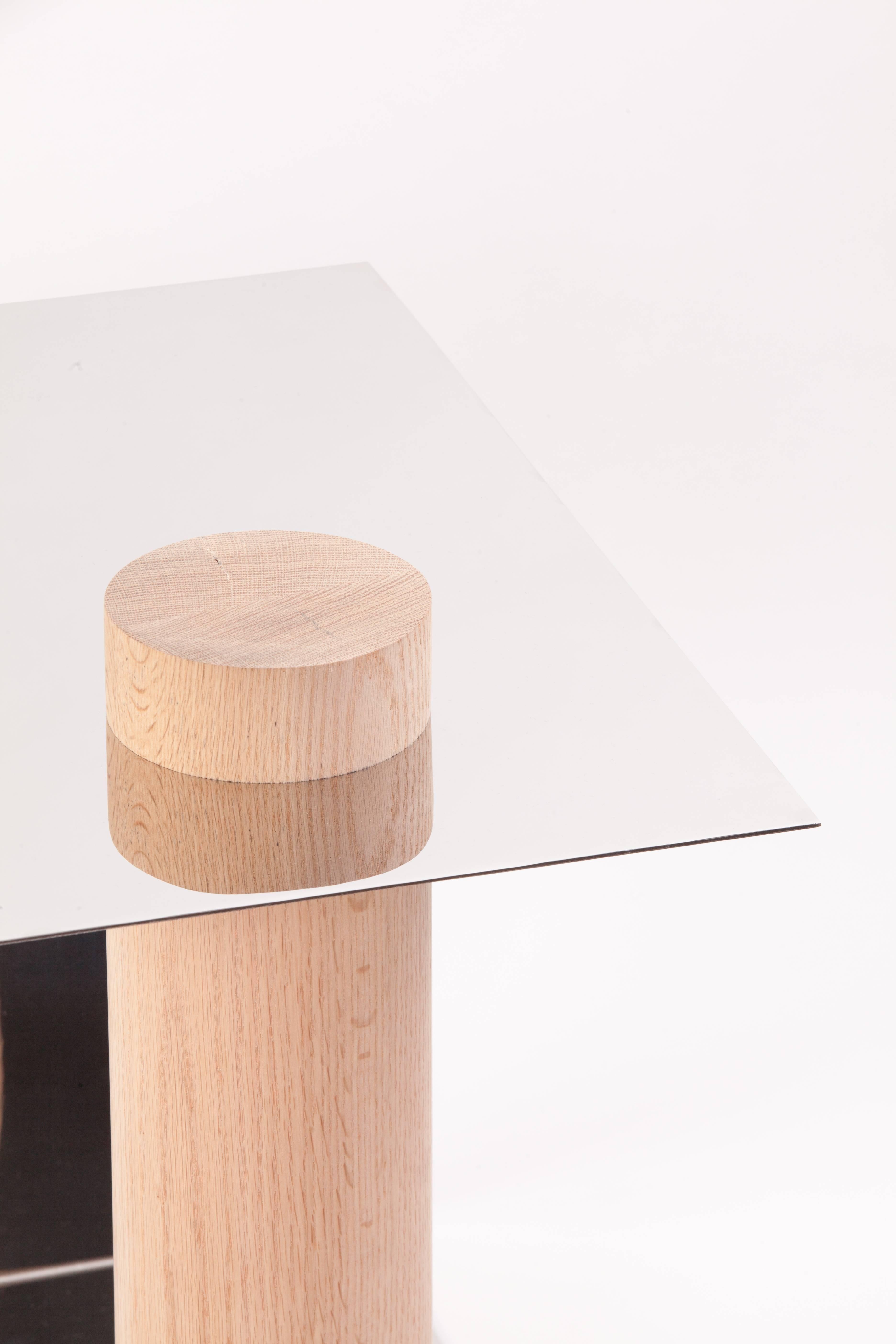 PURU Side Table in Polished Stainless Steel & White Oak by Estudio Persona In New Condition In Los Angeles, CA