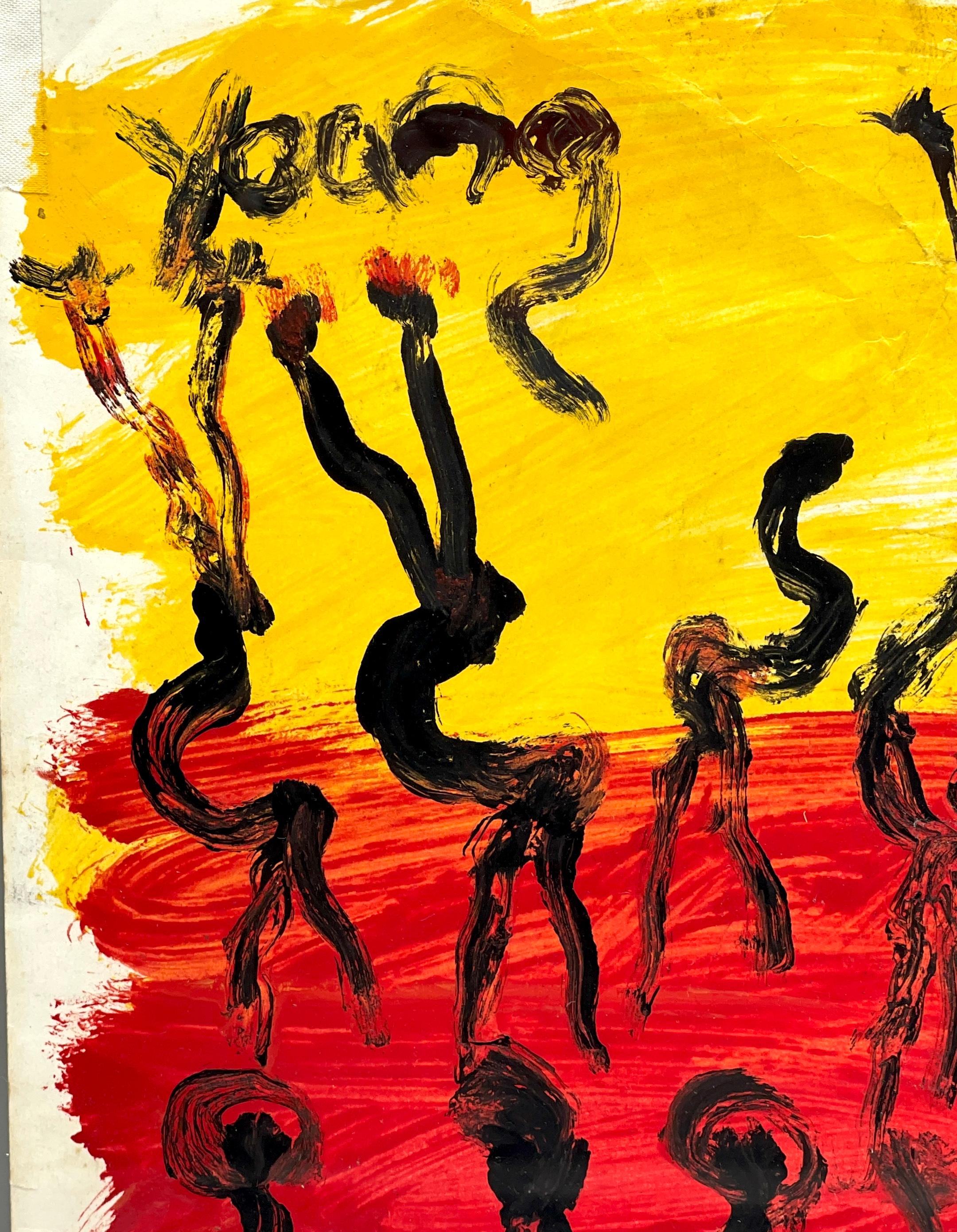 Purvis Young (1943-2010)  'Fire Dancers' 20th Century In Good Condition For Sale In West Palm Beach, FL