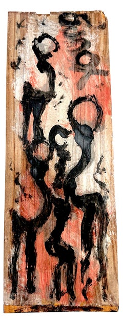 Purvis Young (1989–1999) 'Dancing Figures' on Panel, Smaller