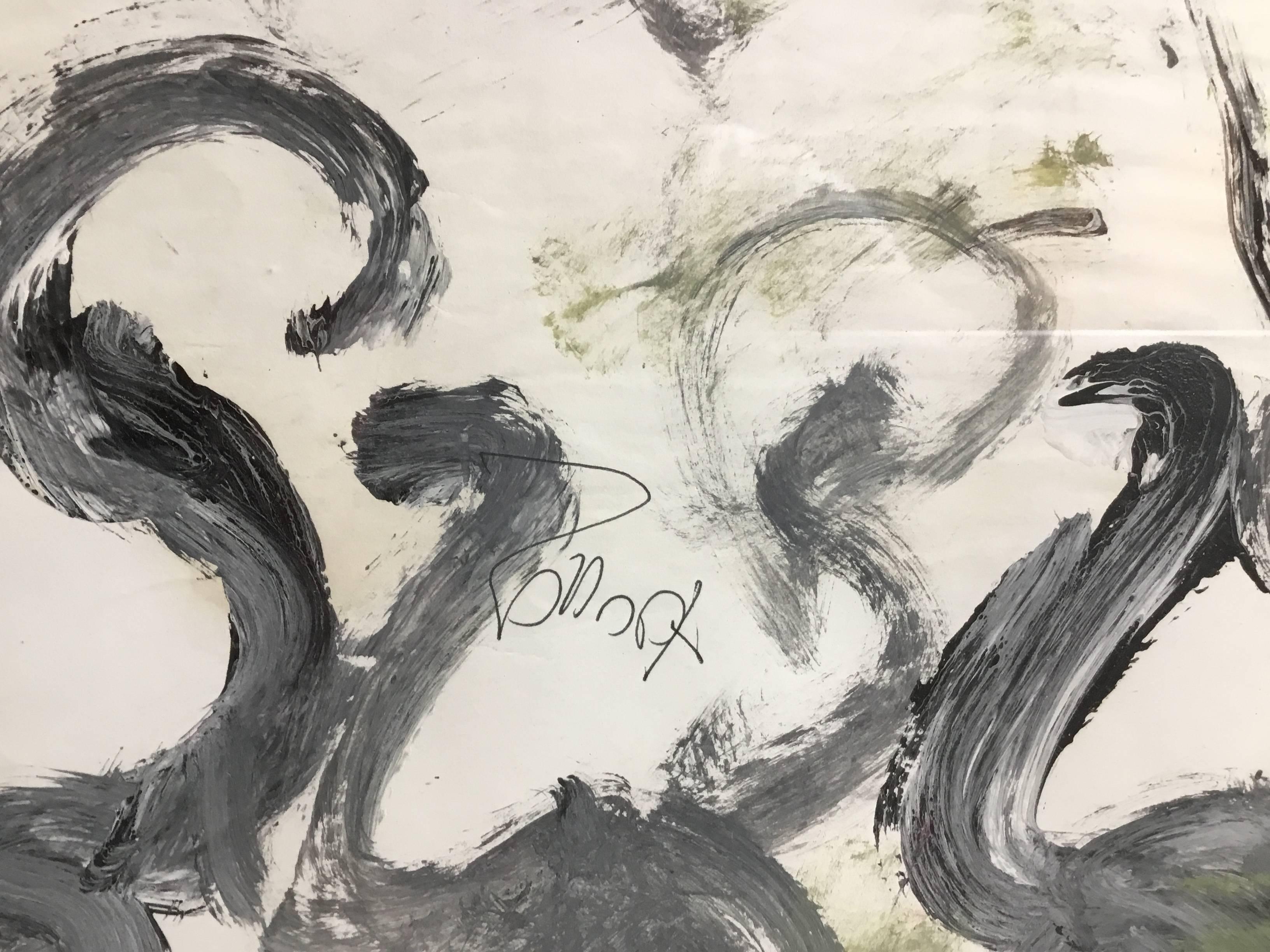 Hand-Painted Purvis Young Abstract on Paper, 1980s