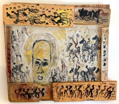 Purvis Young “Black Angel with Procession” Mixed-Media Assemblage, Circa 1985