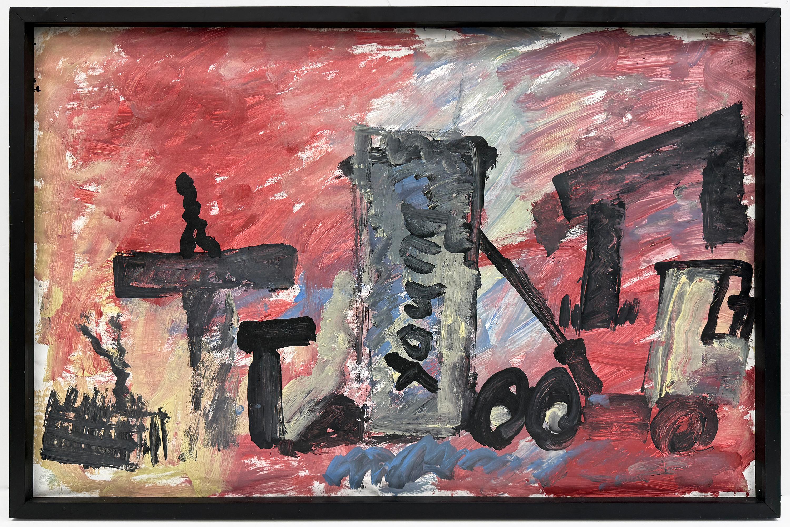 Construction Original Mixed Media Painting auf Papier, signiert, 24x36 in