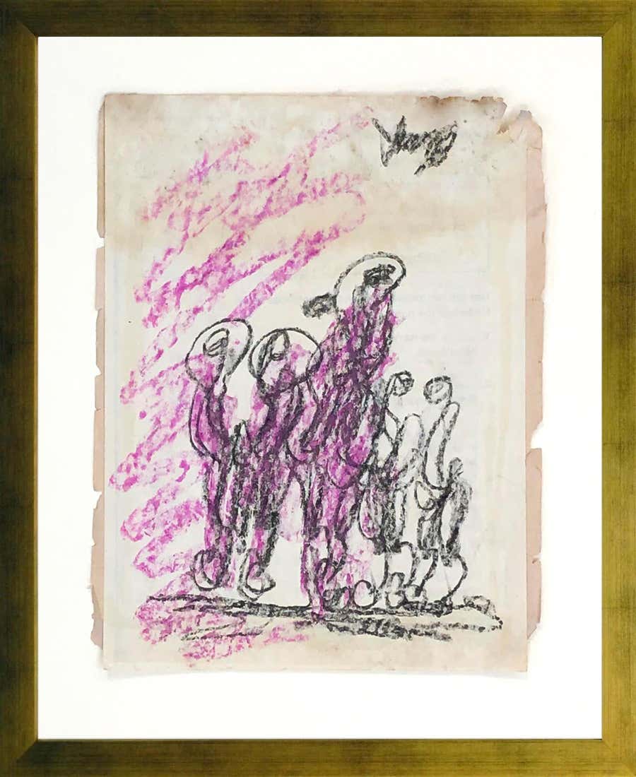 Drifters, Original Mixed Media on Paper, Outsider Art, Late 20th Century