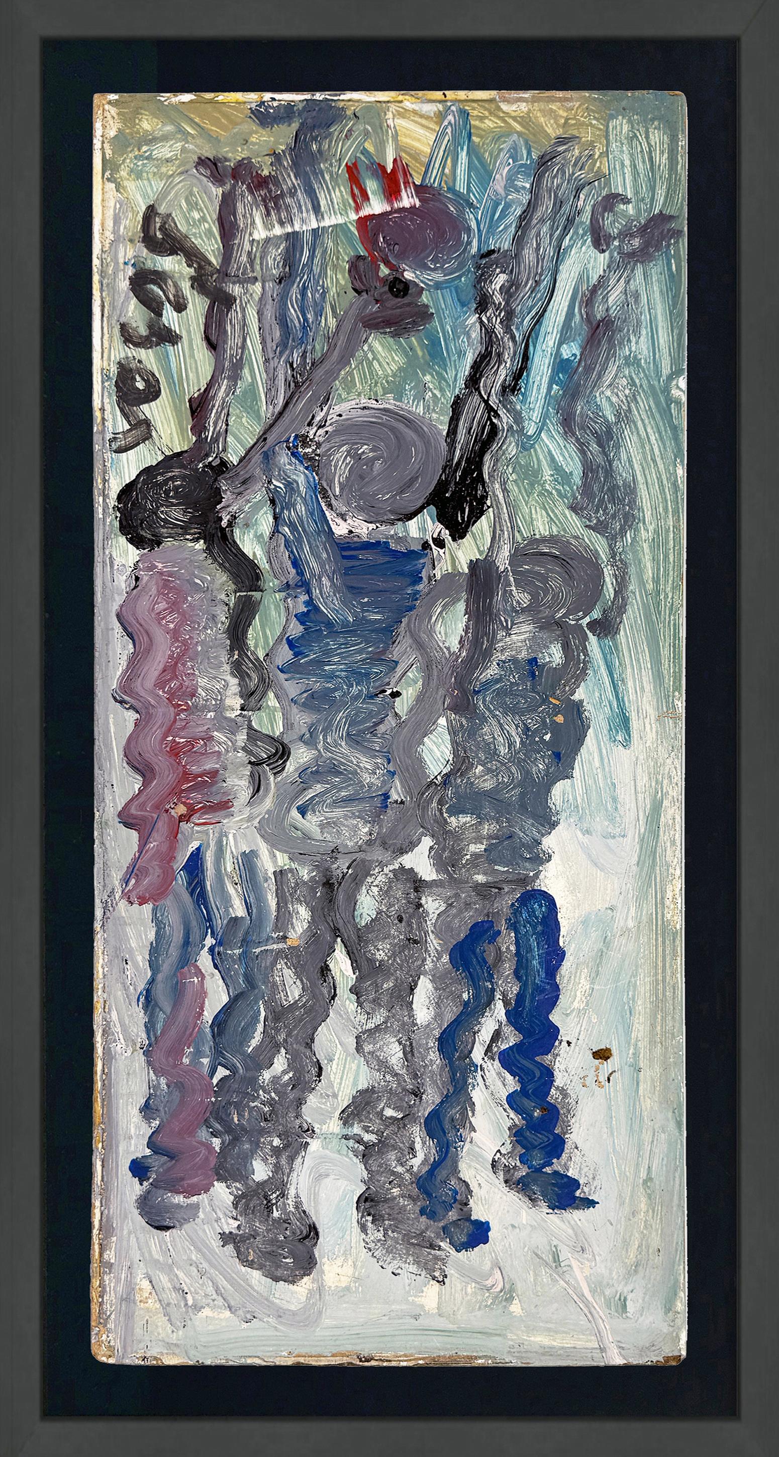 Purvis Young Figurative Painting – Hoops, Original-Mischtechnik auf Holz, handsigniert, gerahmt