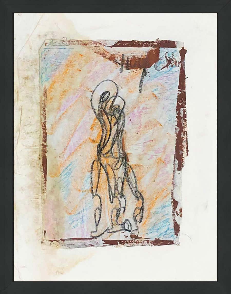 Solitary Original Mixed Media Artwork, Outsider Art, Late 20th Century, Framed